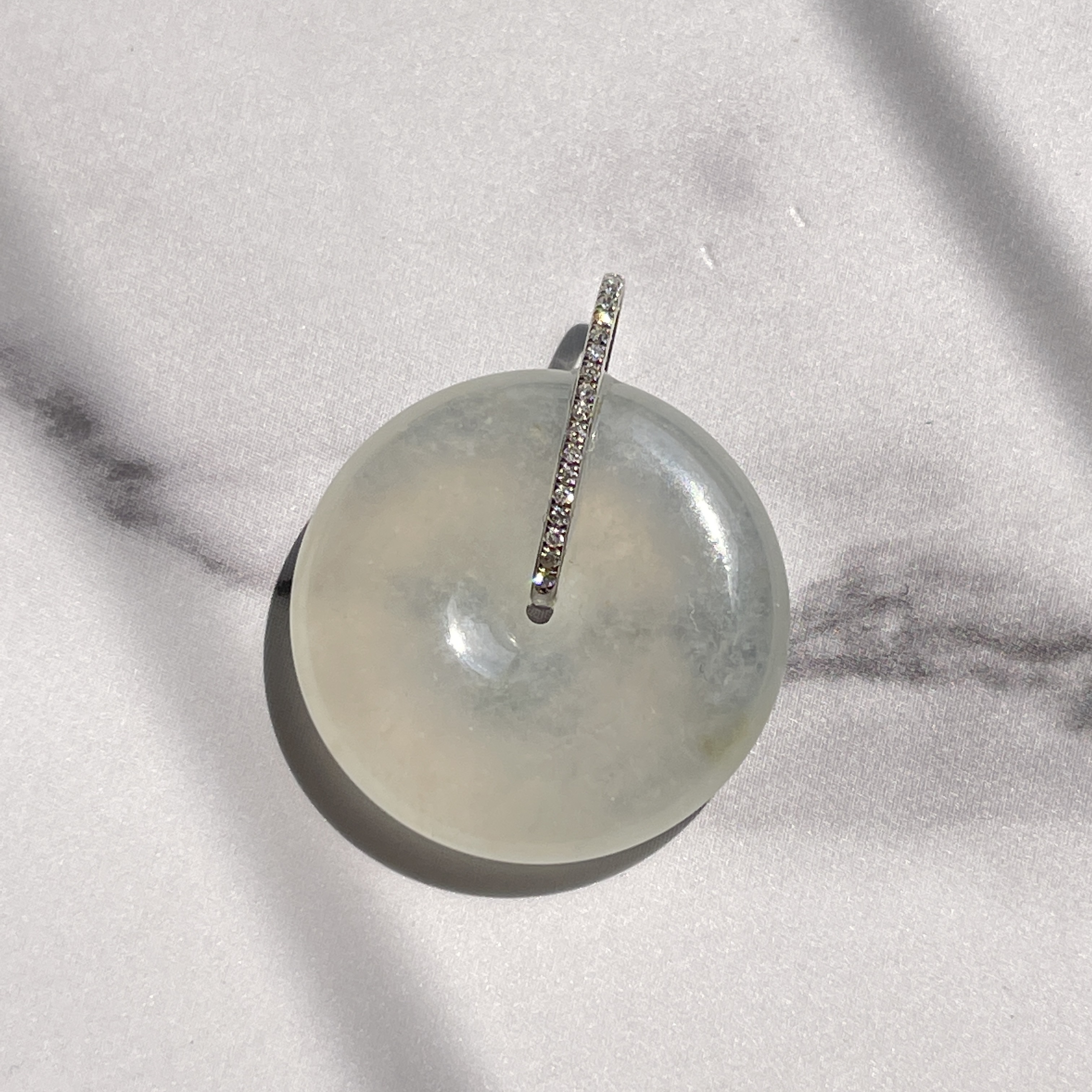 18K White Gold Safety Coin Jade Pendant (PJA00285)