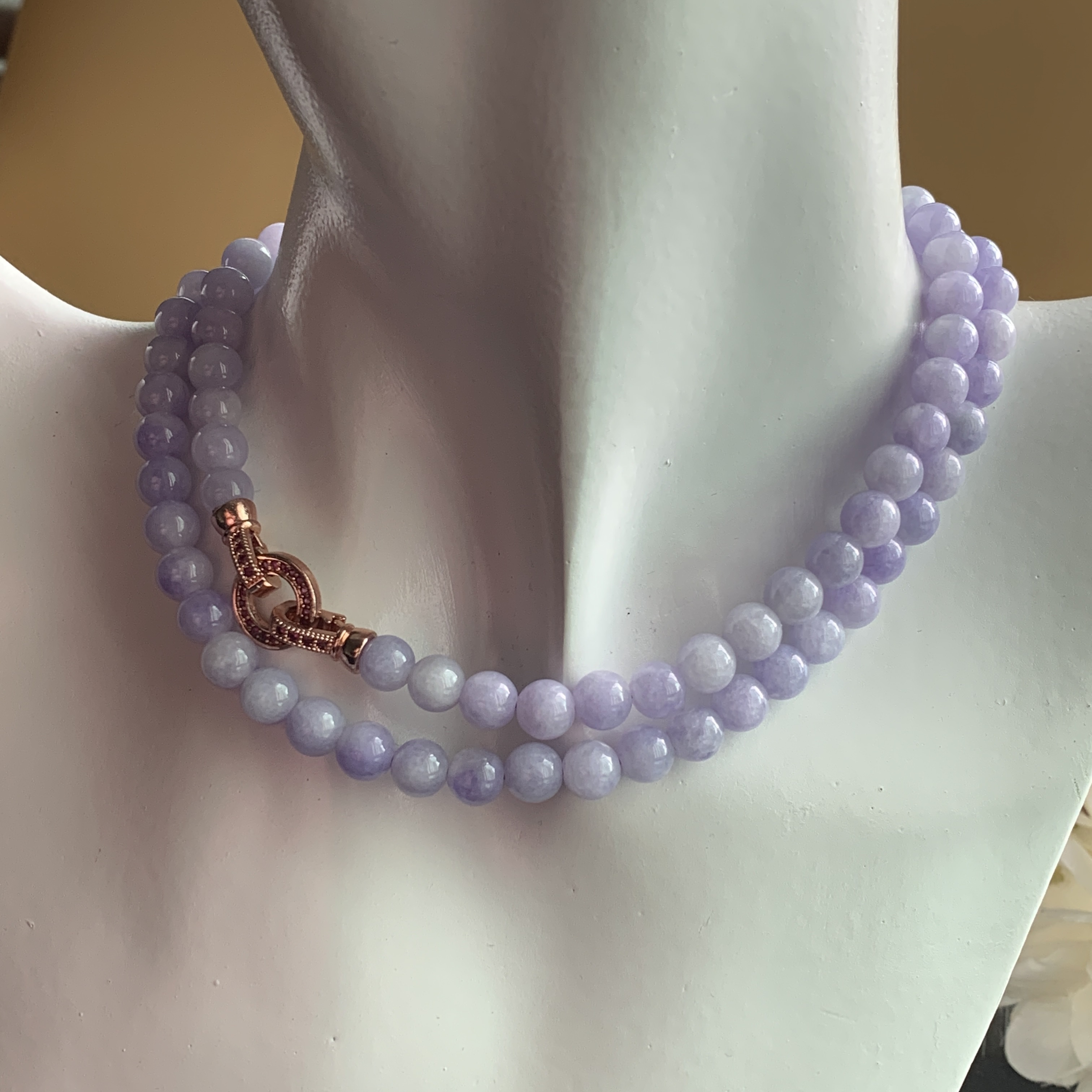 Lavender Jade Necklace and Bracelet (PJA01019)