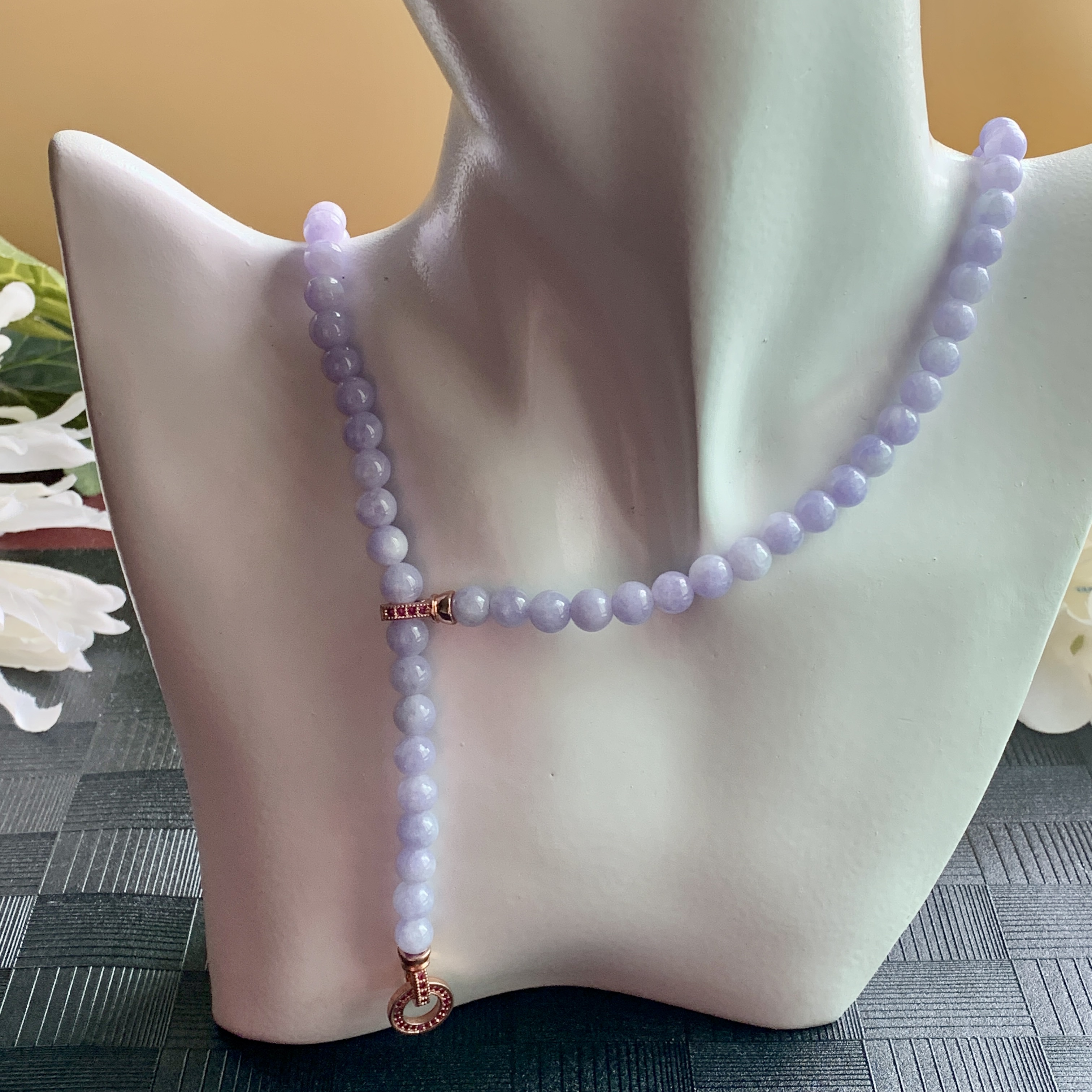 Lavender Jade Necklace and Bracelet (PJA01019)