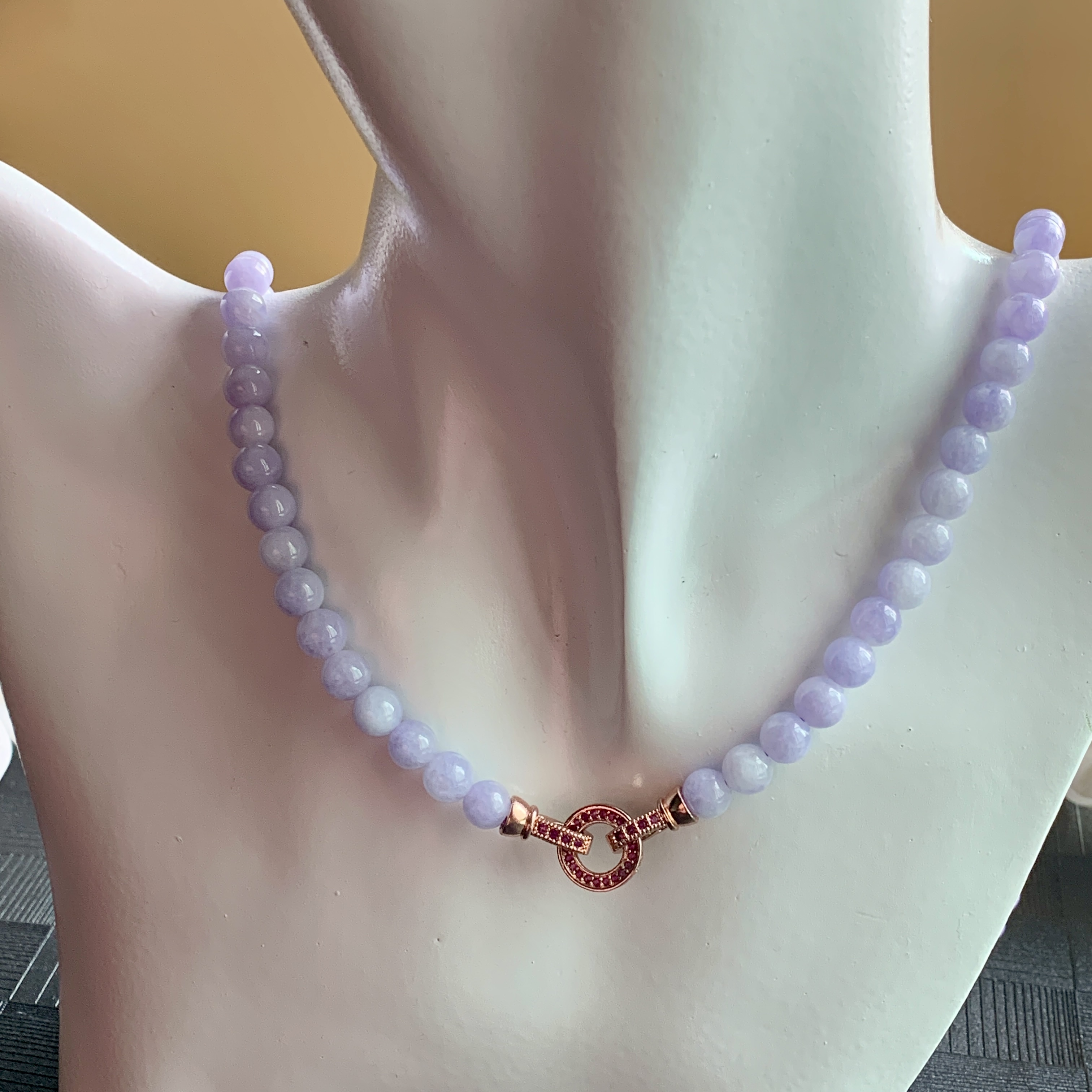 Lavender Jade Necklace and Bracelet (PJA01019)