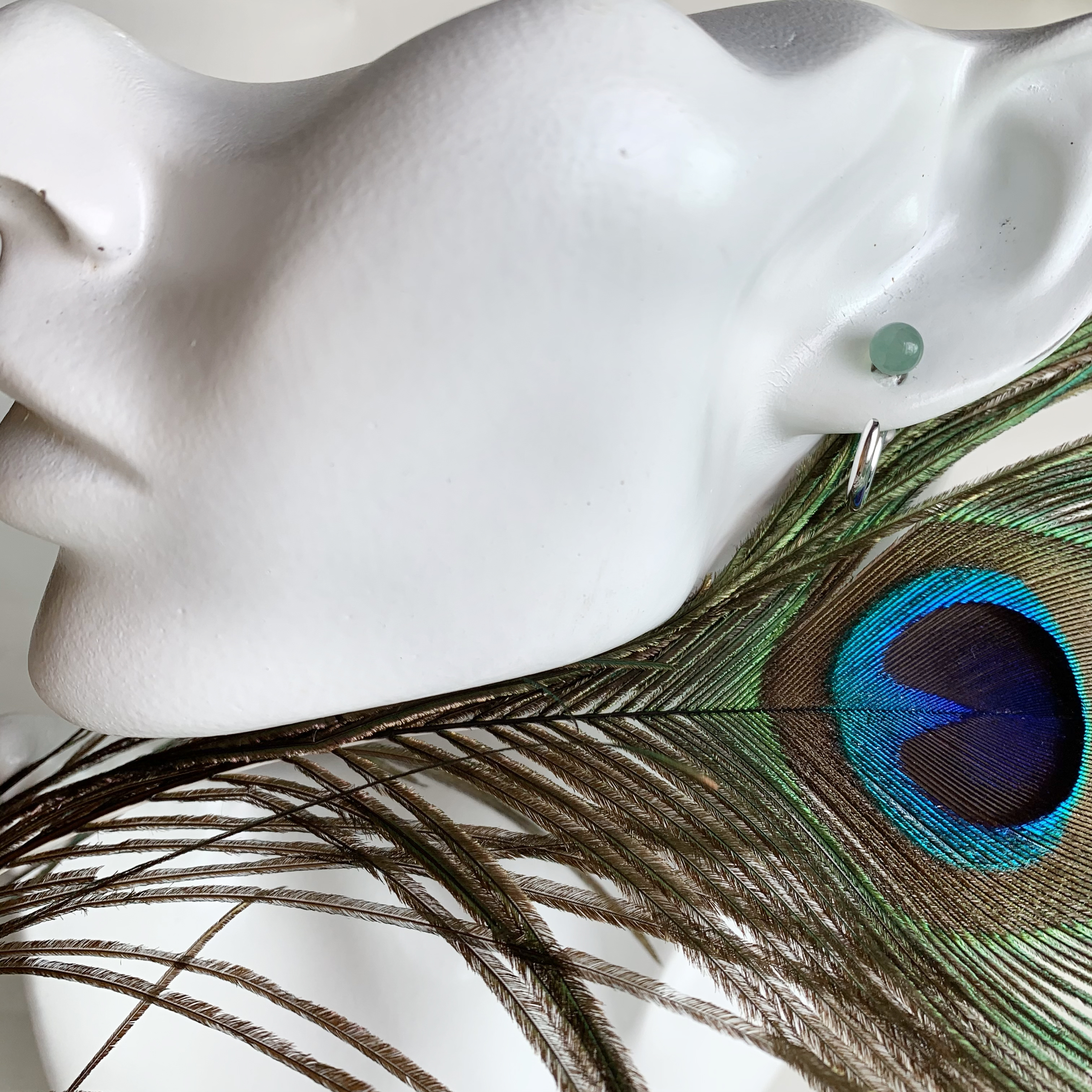 18K White Gold or Yellow Gold C Style Jade Ear Studs (PJA00433)