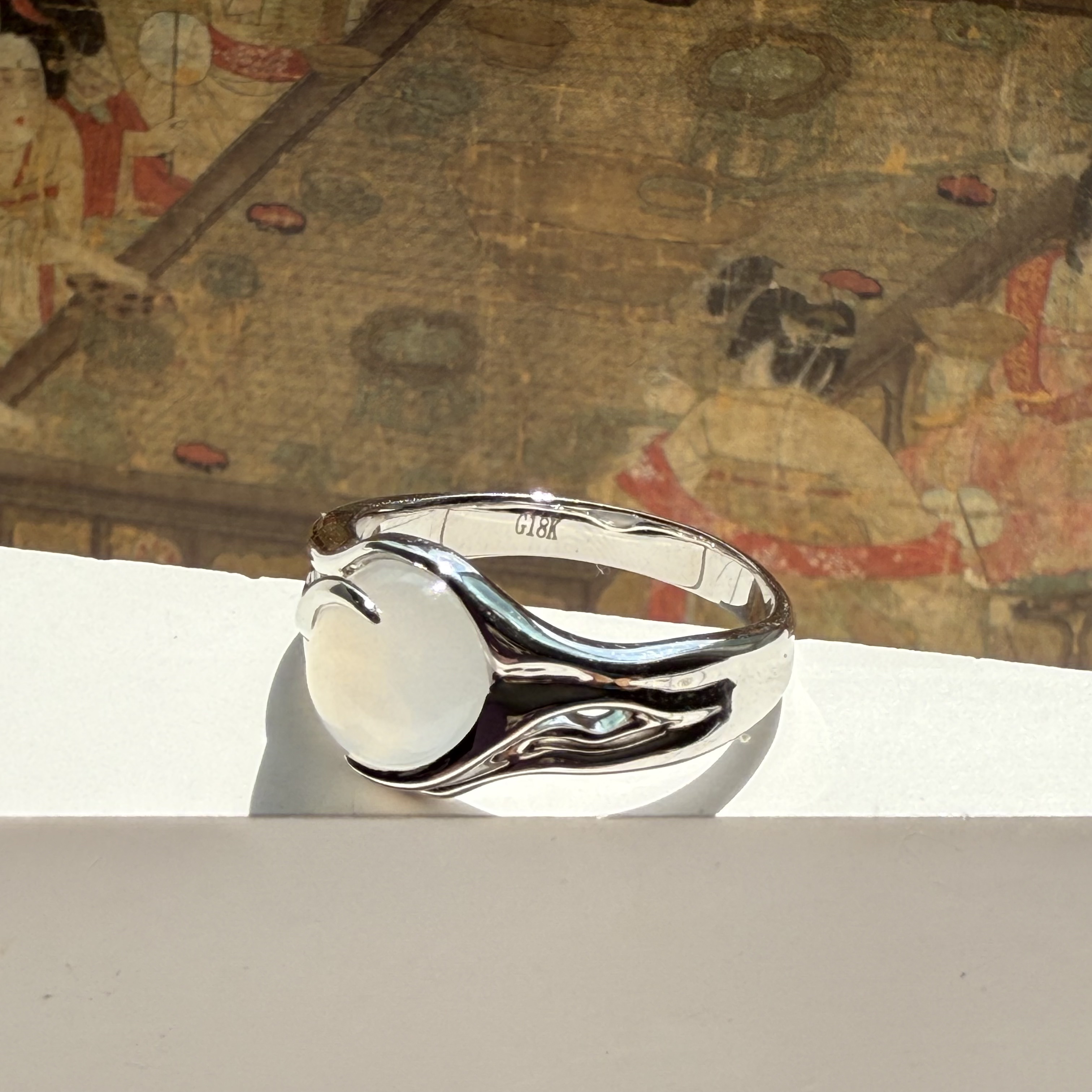 18K White Gold Pale Lavender Jade Ring (PJA00654)