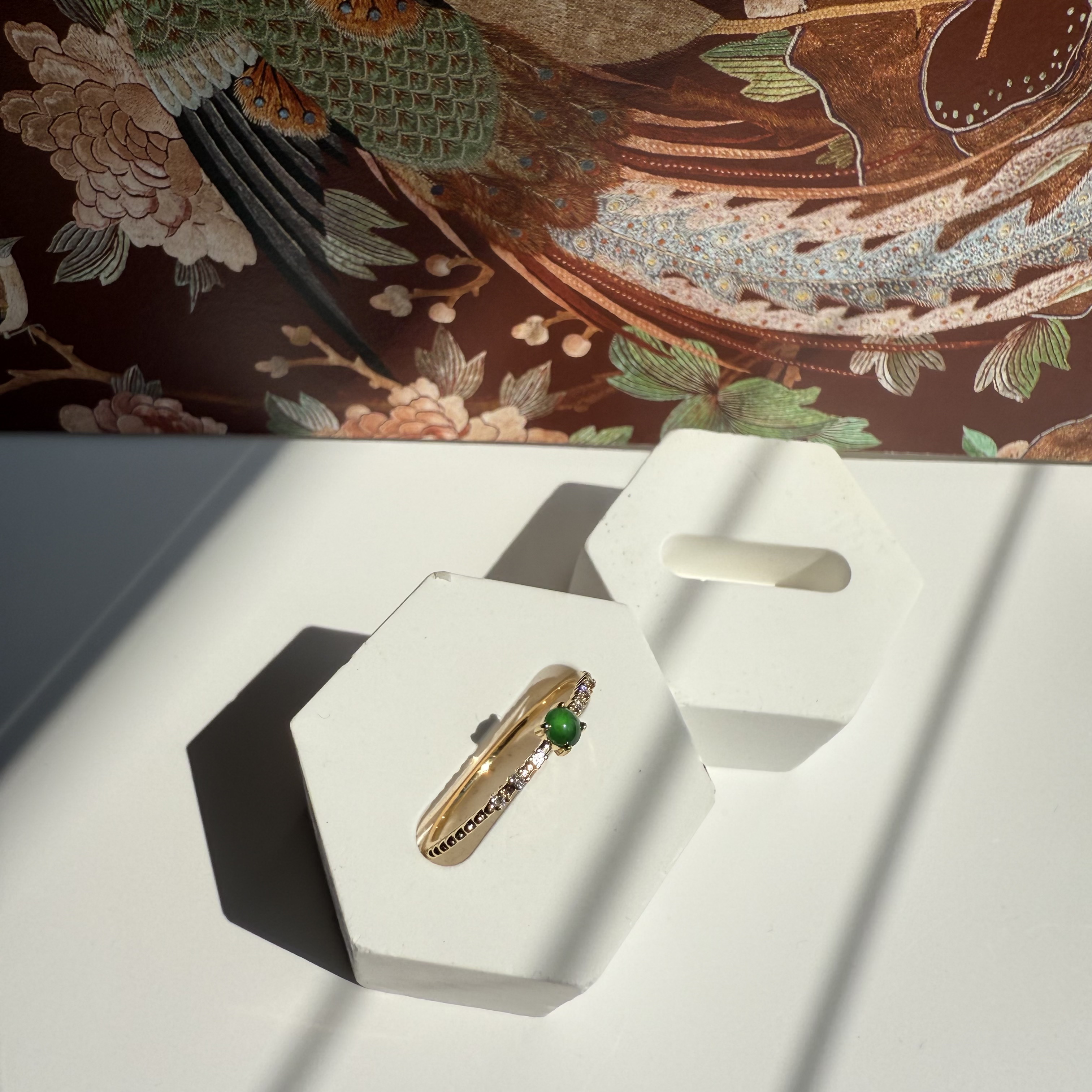 18K Yellow Gold Green Jade Ring (PJA00657A)