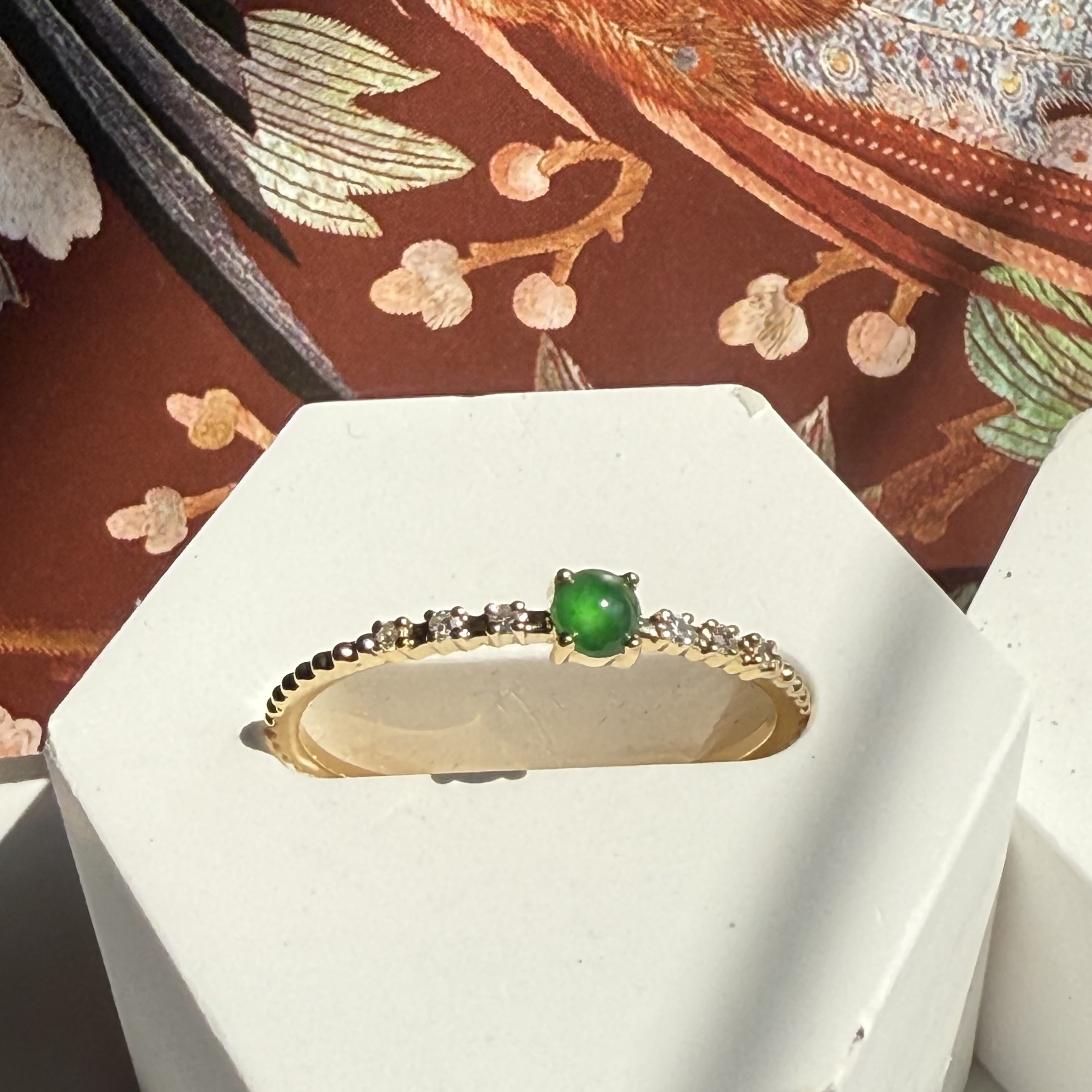 18K Yellow Gold Green Jade Ring (PJA00657D)