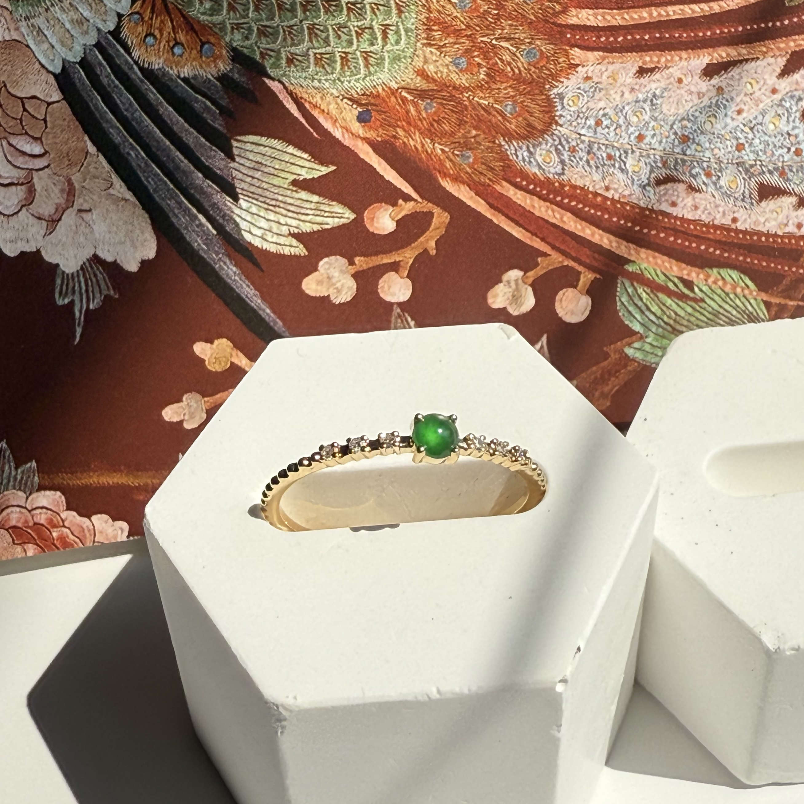 18K Yellow Gold Green Jade Ring (PJA00657D)