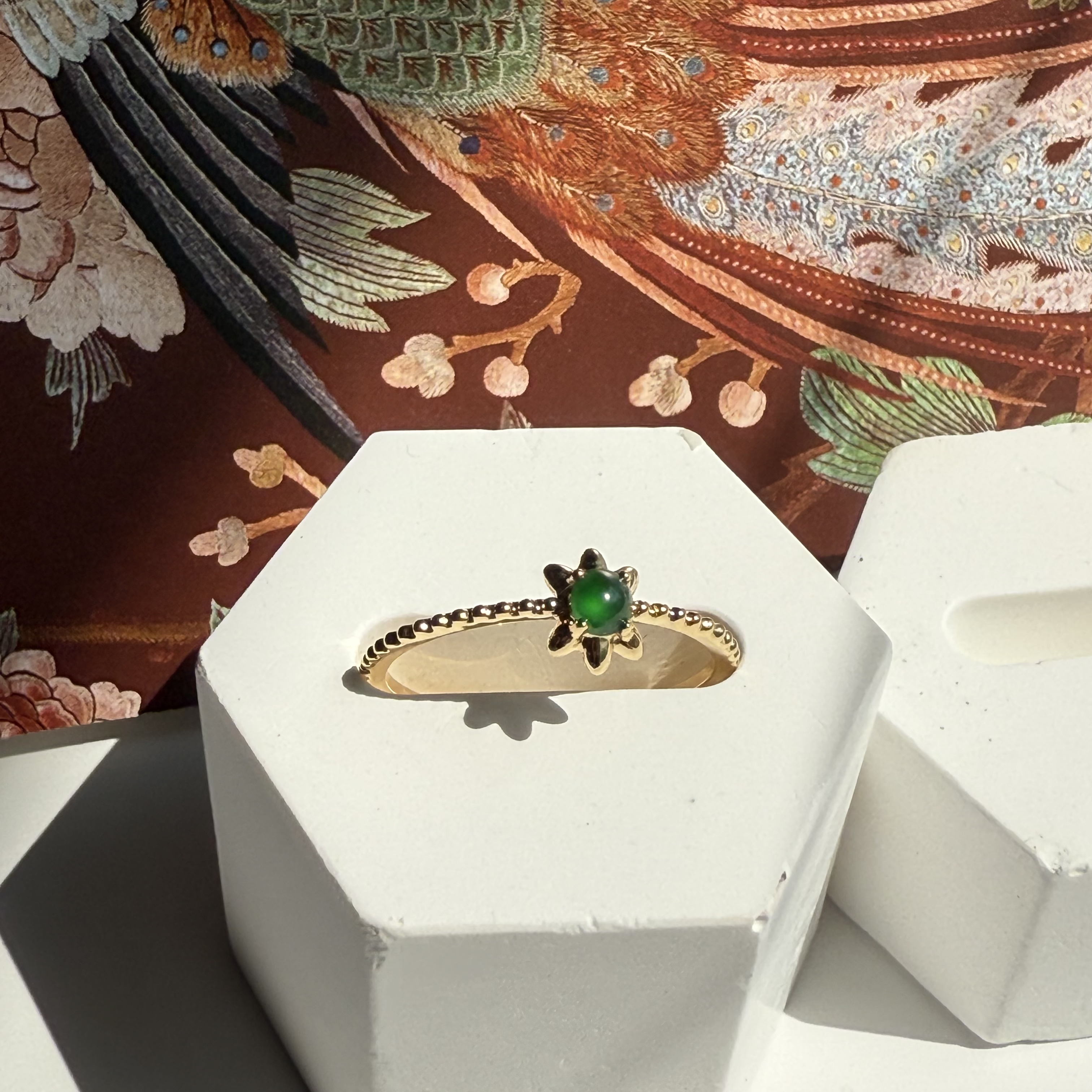 18K Yellow Gold Green Jade Ring (PJA00657A)