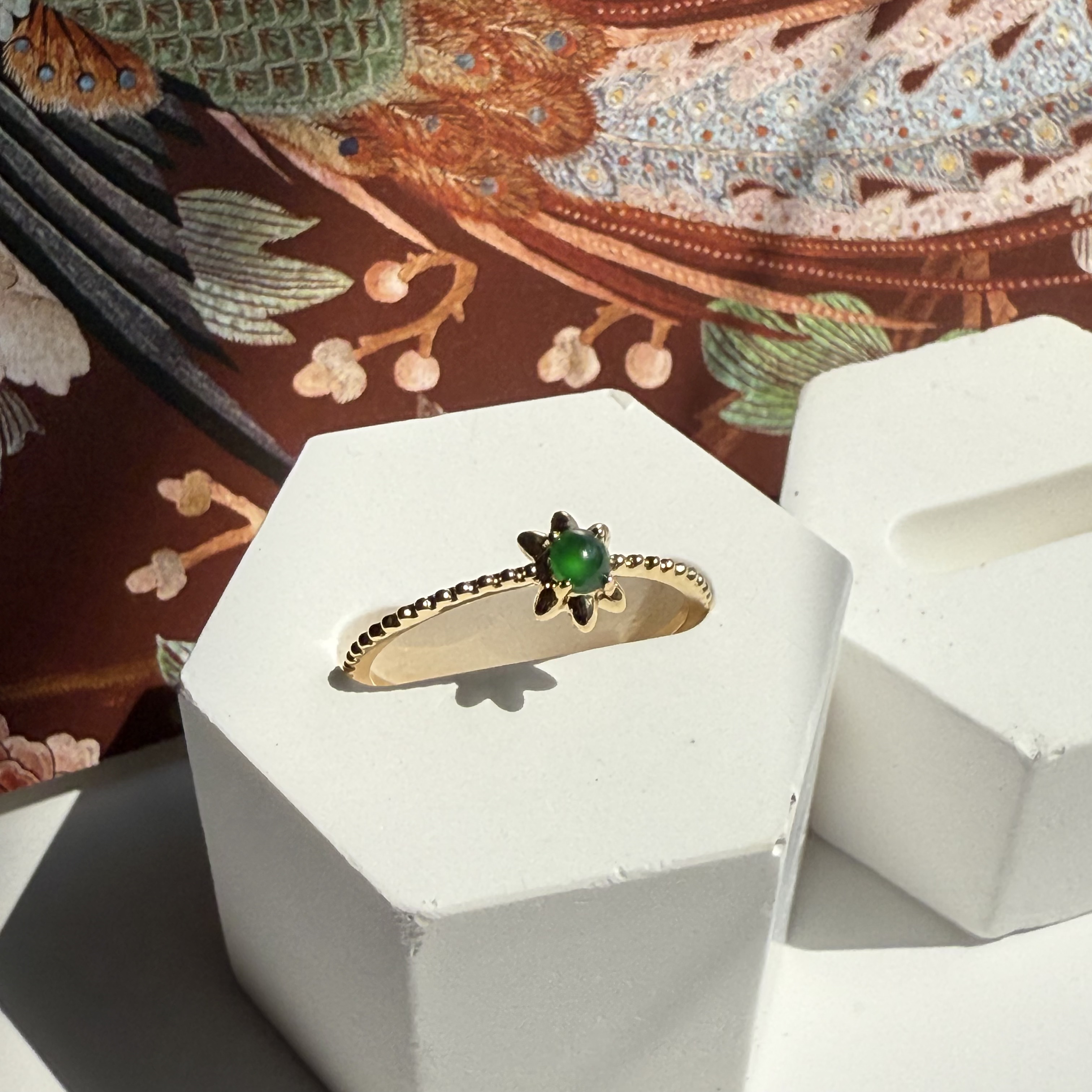 18K Yellow Gold Green Jade Ring (PJA00657A)