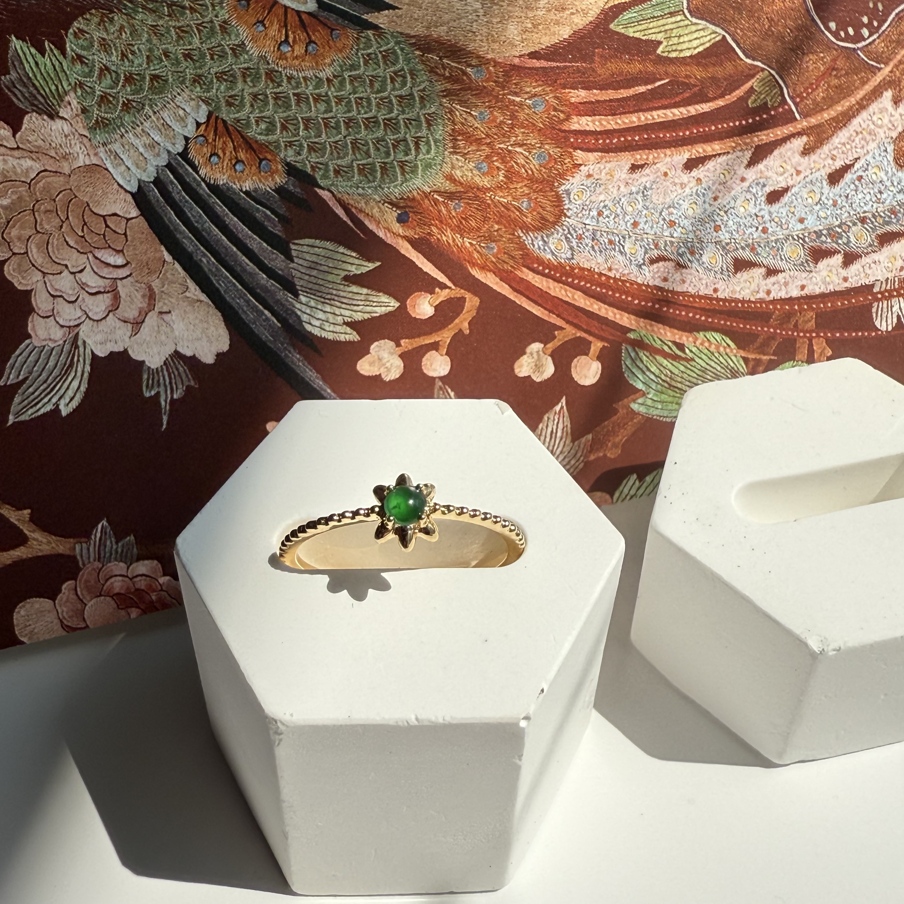18K Yellow Gold Green Jade Ring (PJA00657A)