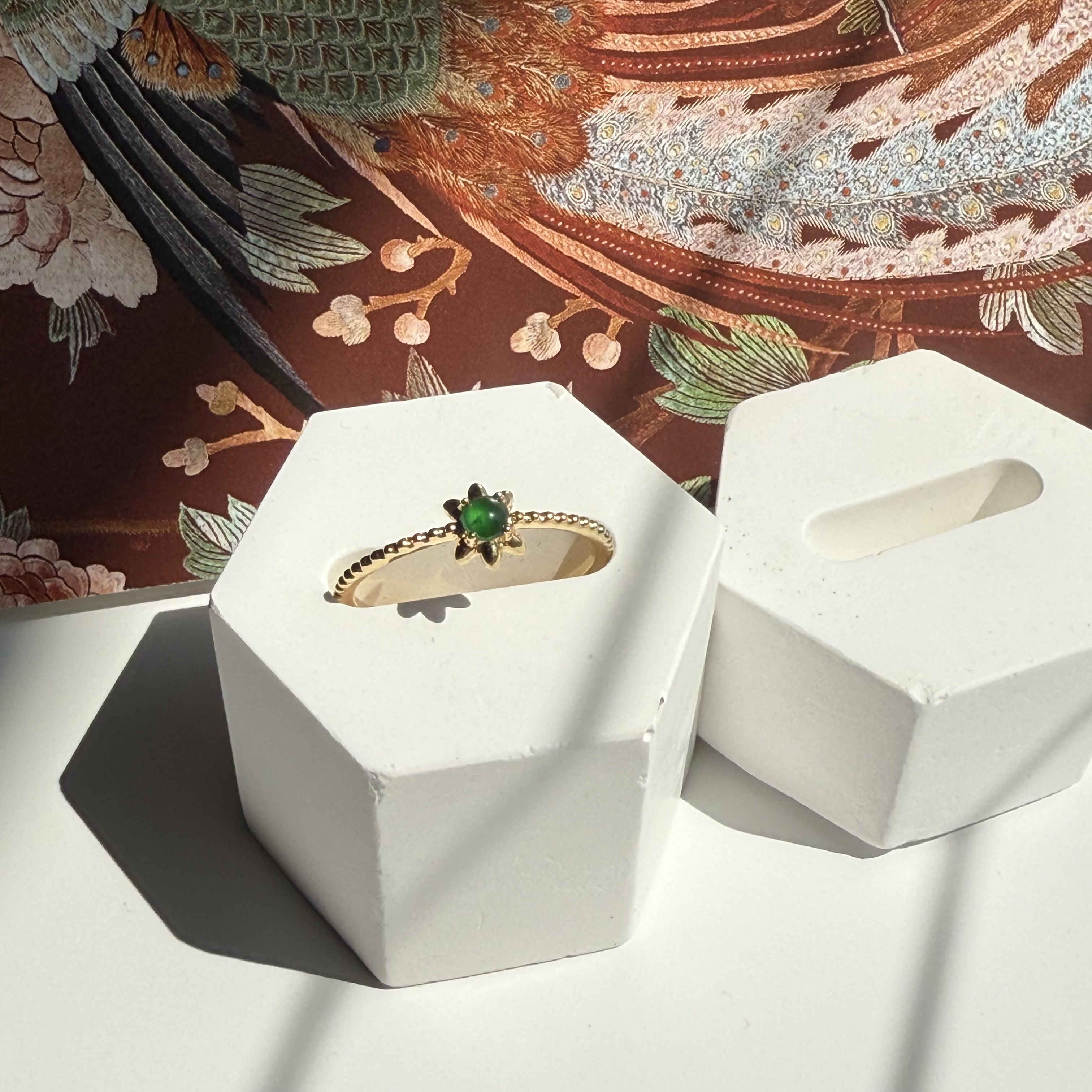 18K Yellow Gold Green Jade Ring (PJA00657A)