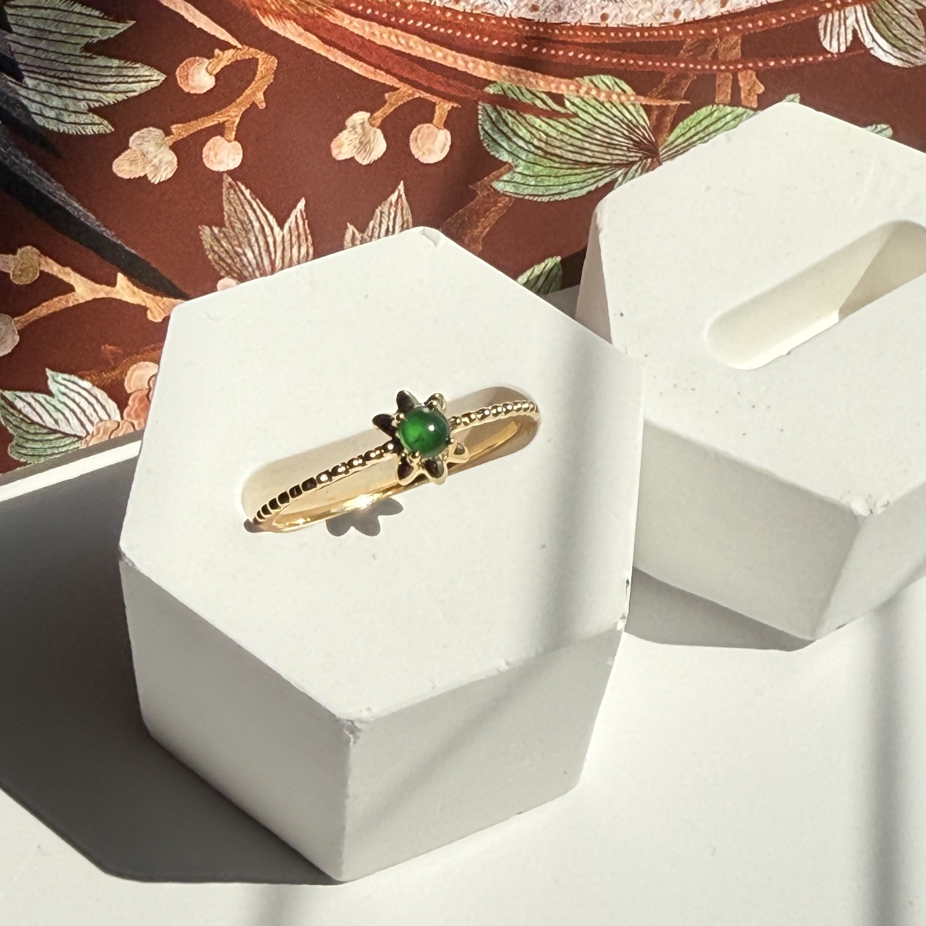 18K Yellow Gold Green Jade Ring (PJA00657A)