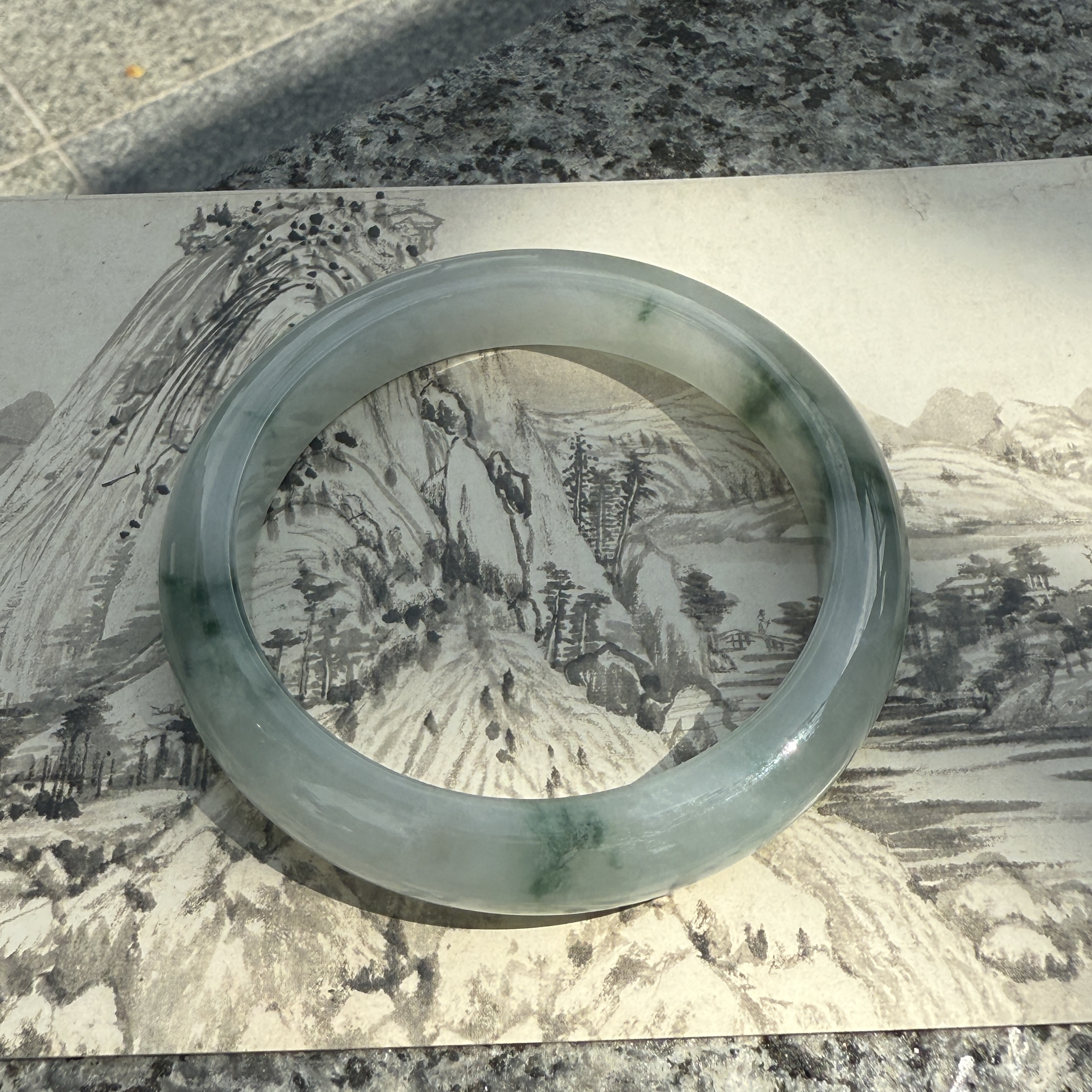 Bluish Green Patches Jadeite Bangle (PJA00707)