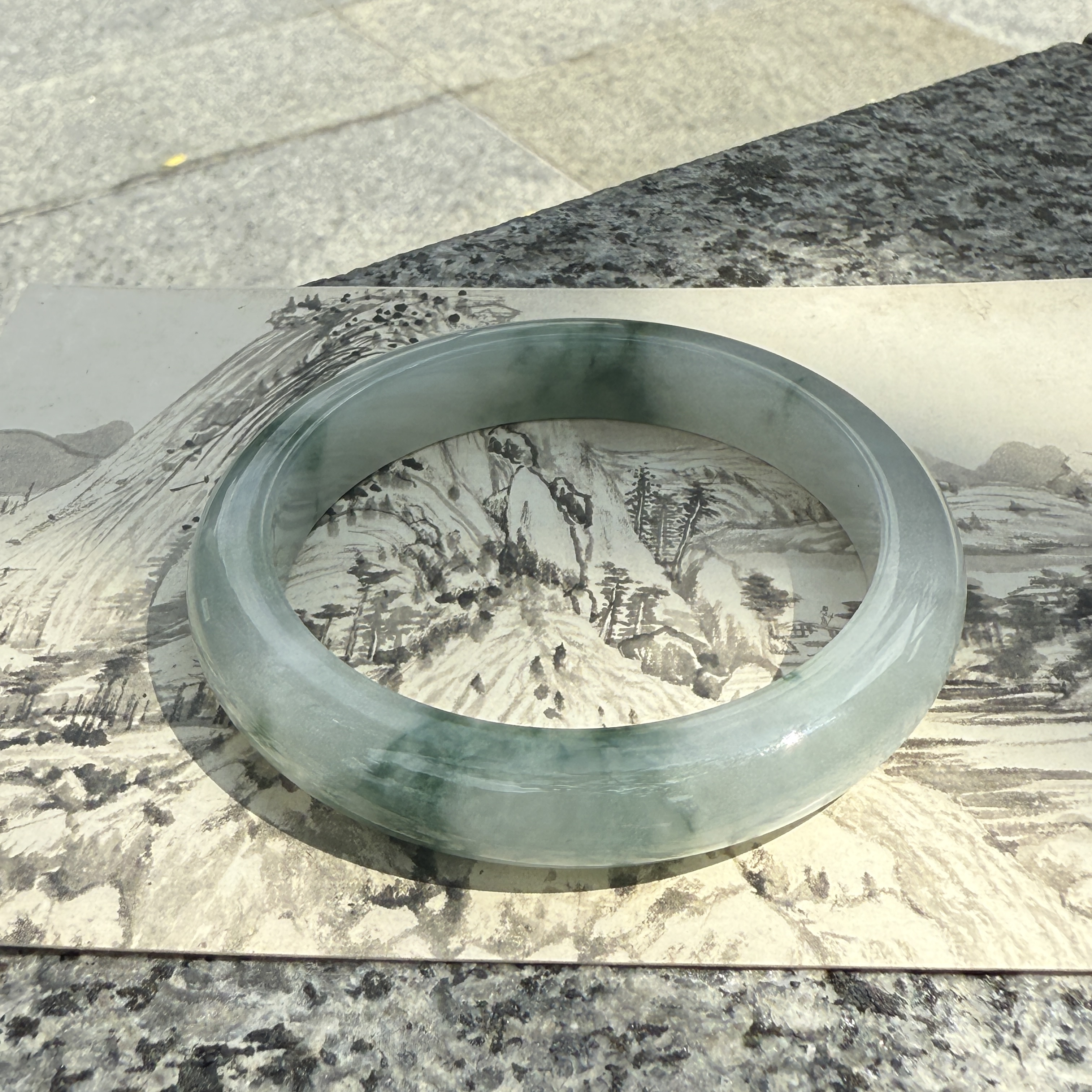 Bluish Green Patches Jadeite Bangle (PJA00707)