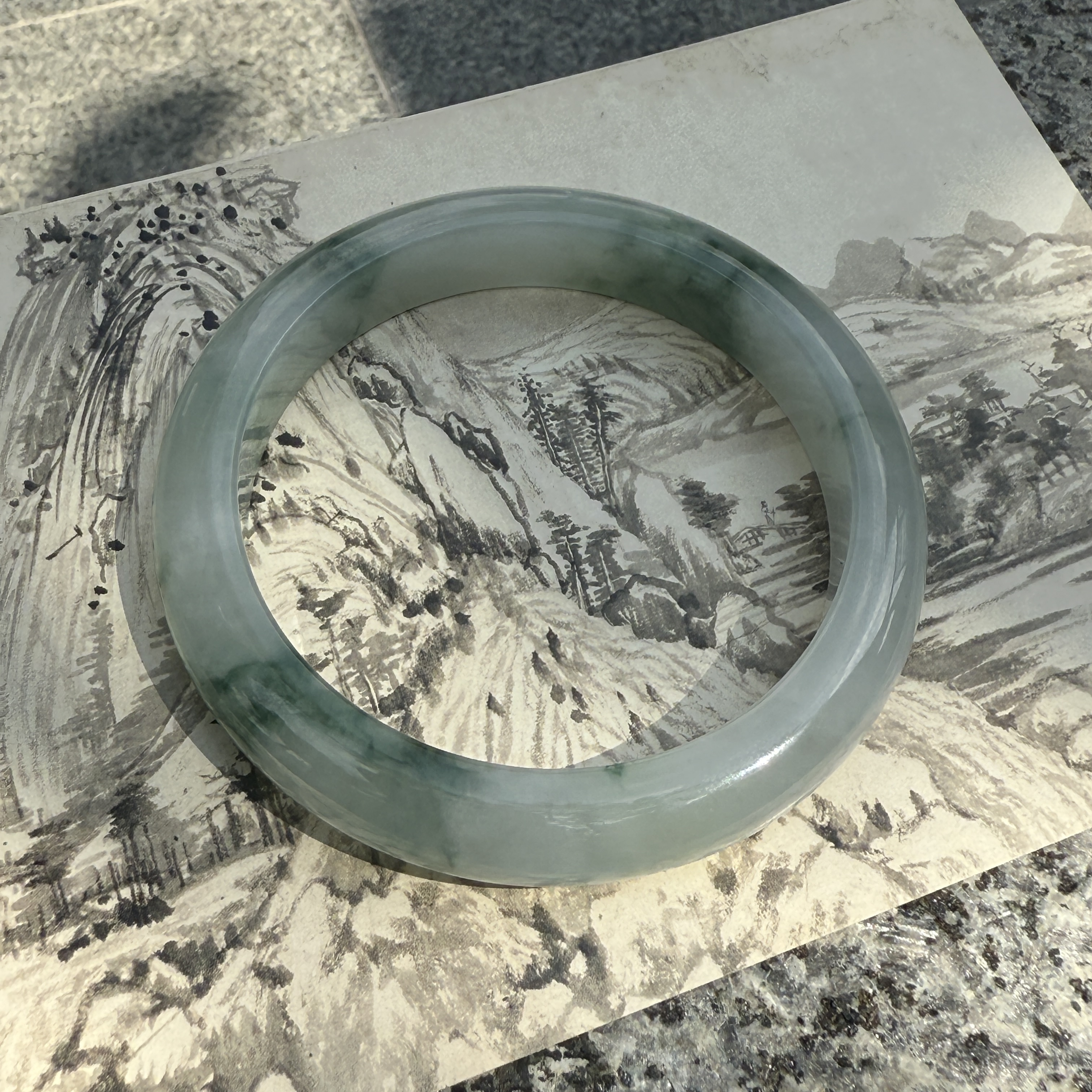 Bluish Green Patches Jadeite Bangle (PJA00707)