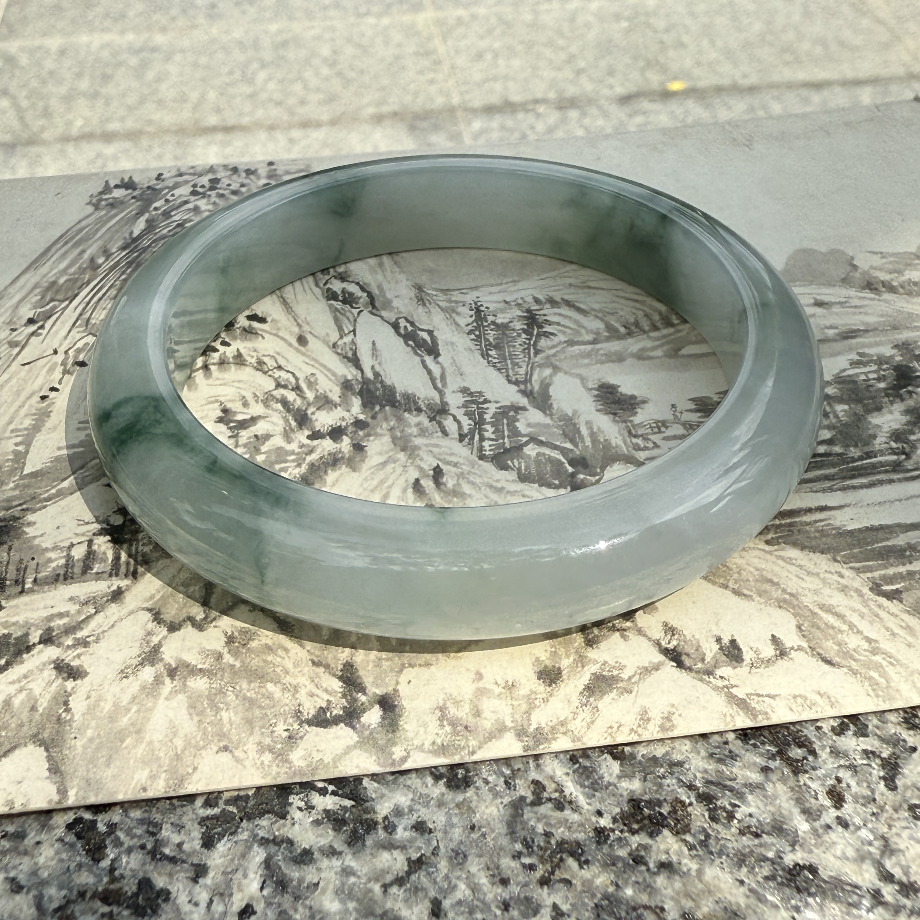 Bluish Green Patches Jadeite Bangle (PJA00707)