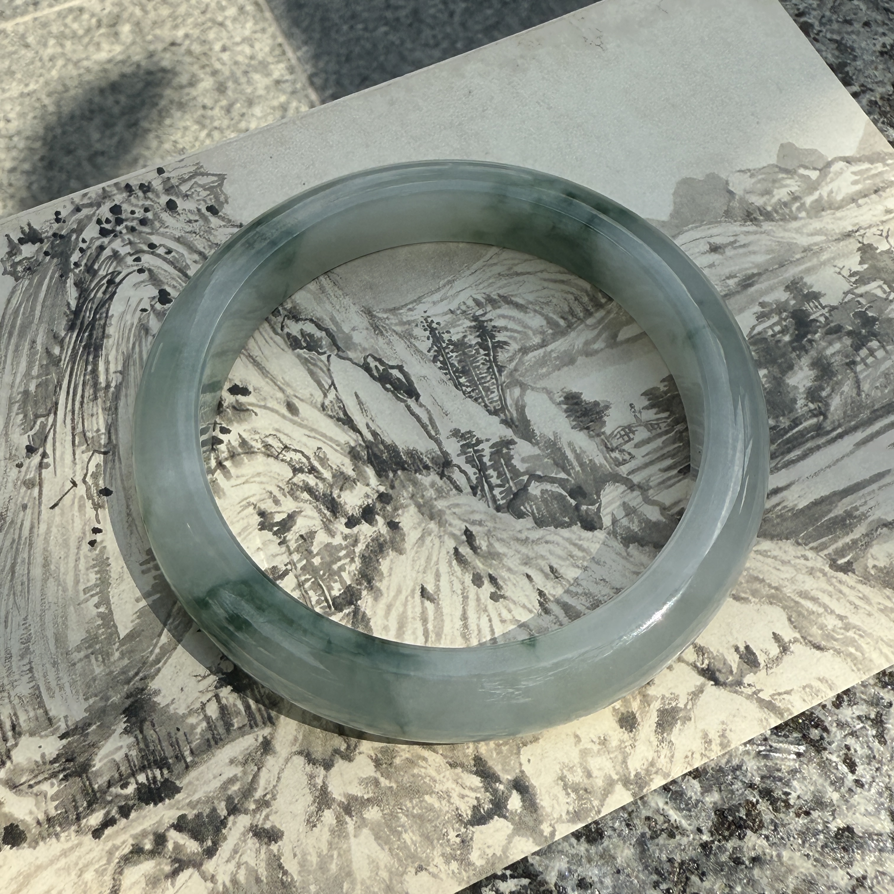 Bluish Green Patches Jadeite Bangle (PJA00707)