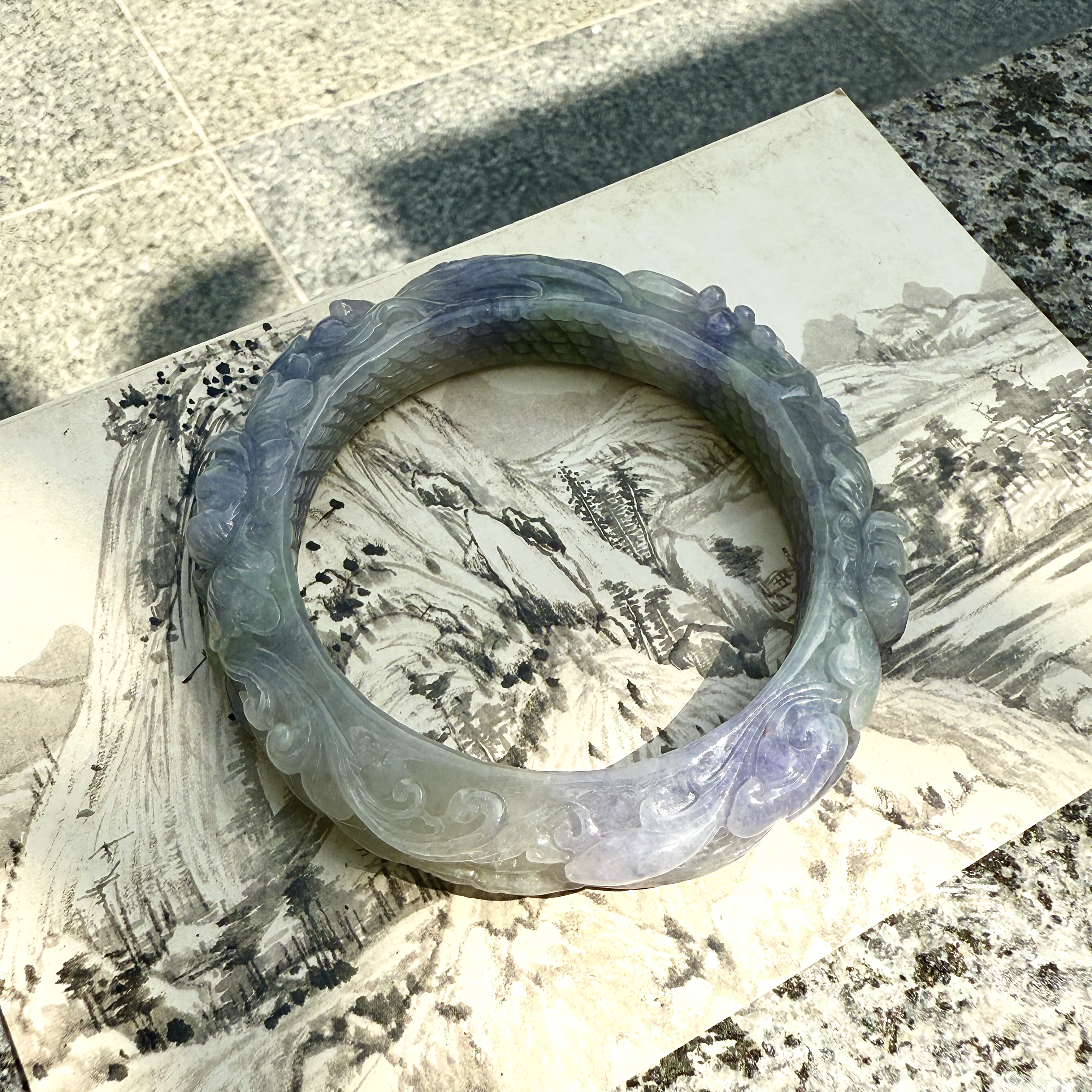 Carved Lavender Jadeite Bangle (PJA00777)