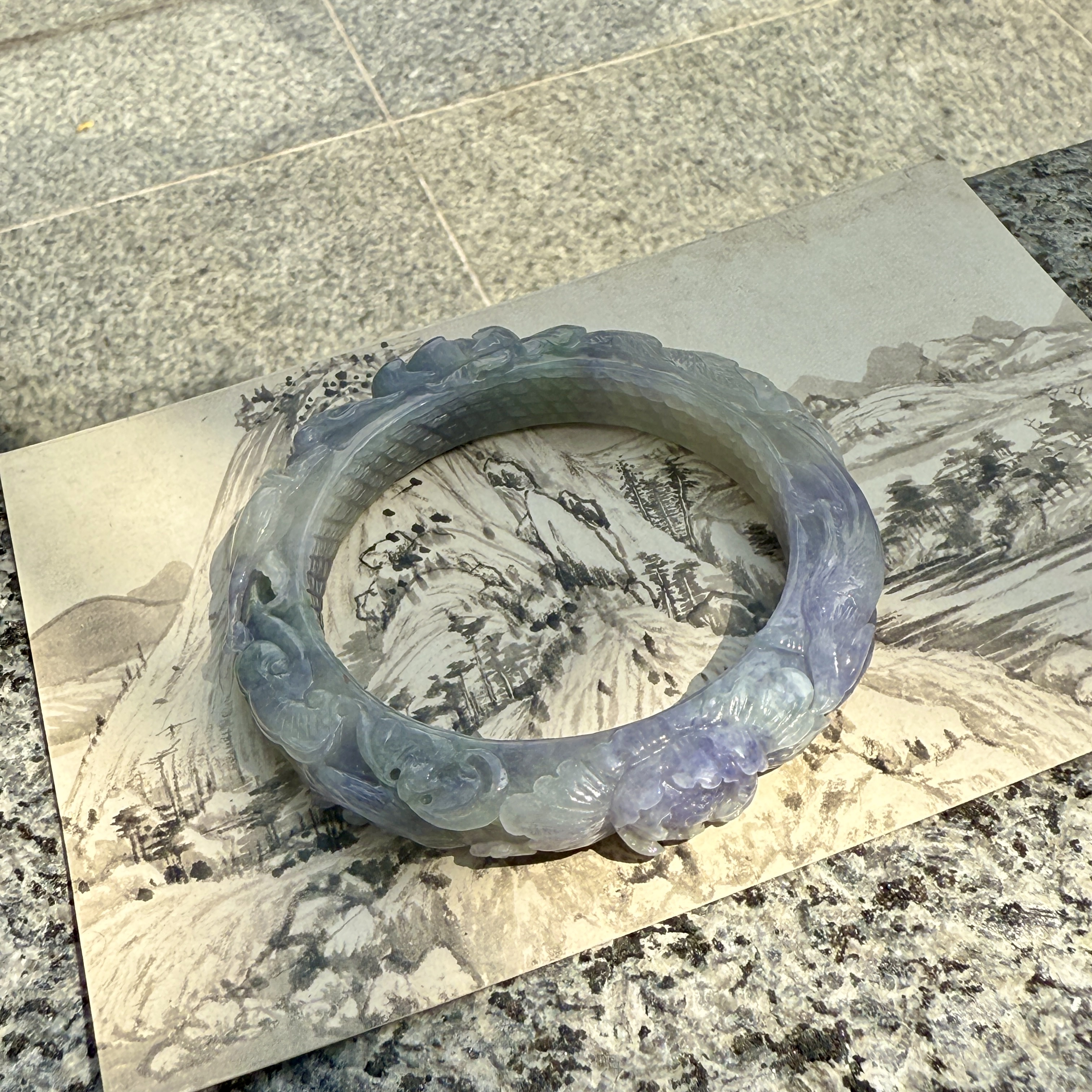 Carved Lavender Jadeite Bangle (PJA00777)