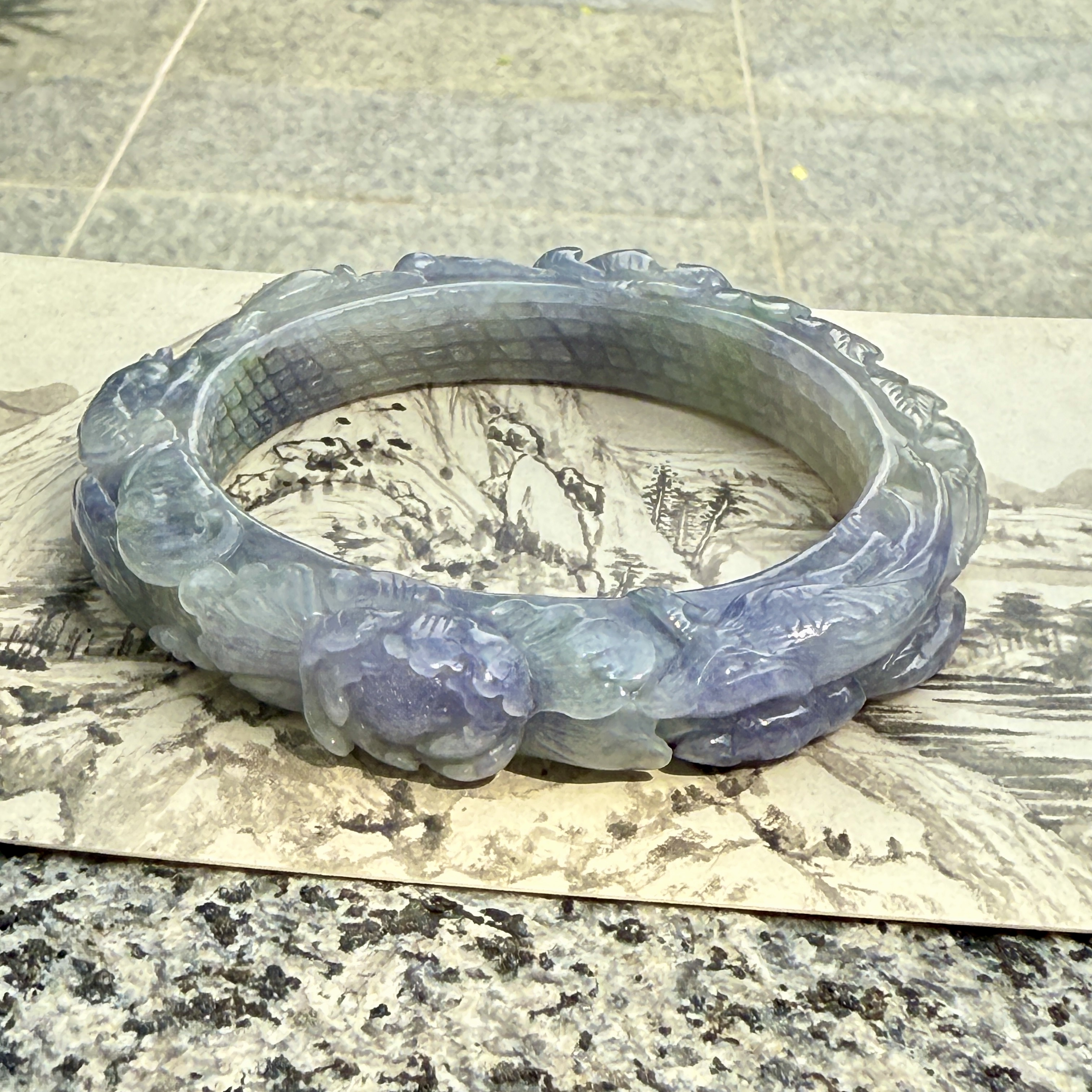Carved Lavender Jadeite Bangle (PJA00777)