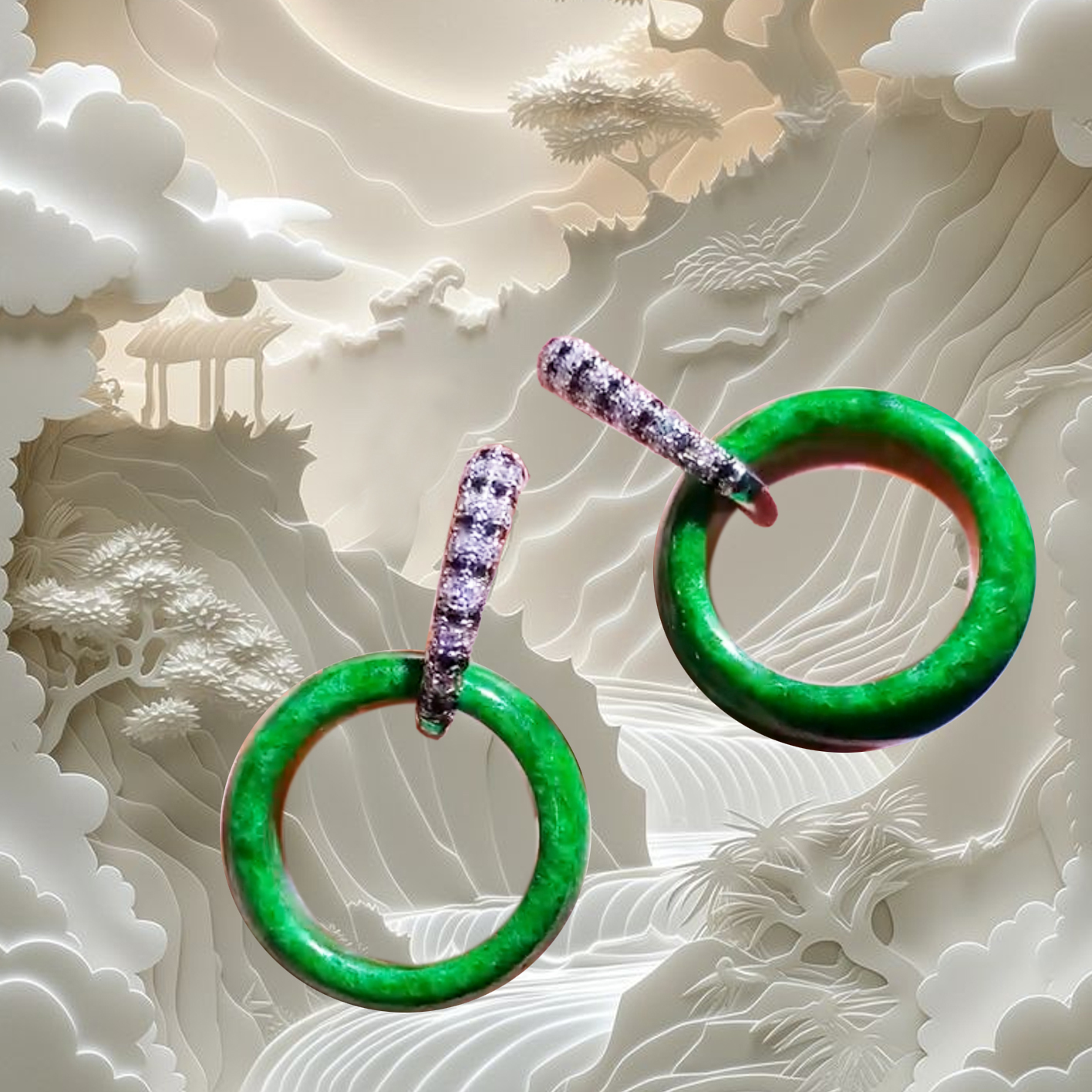 18K White Gold Green Donuts Earrings