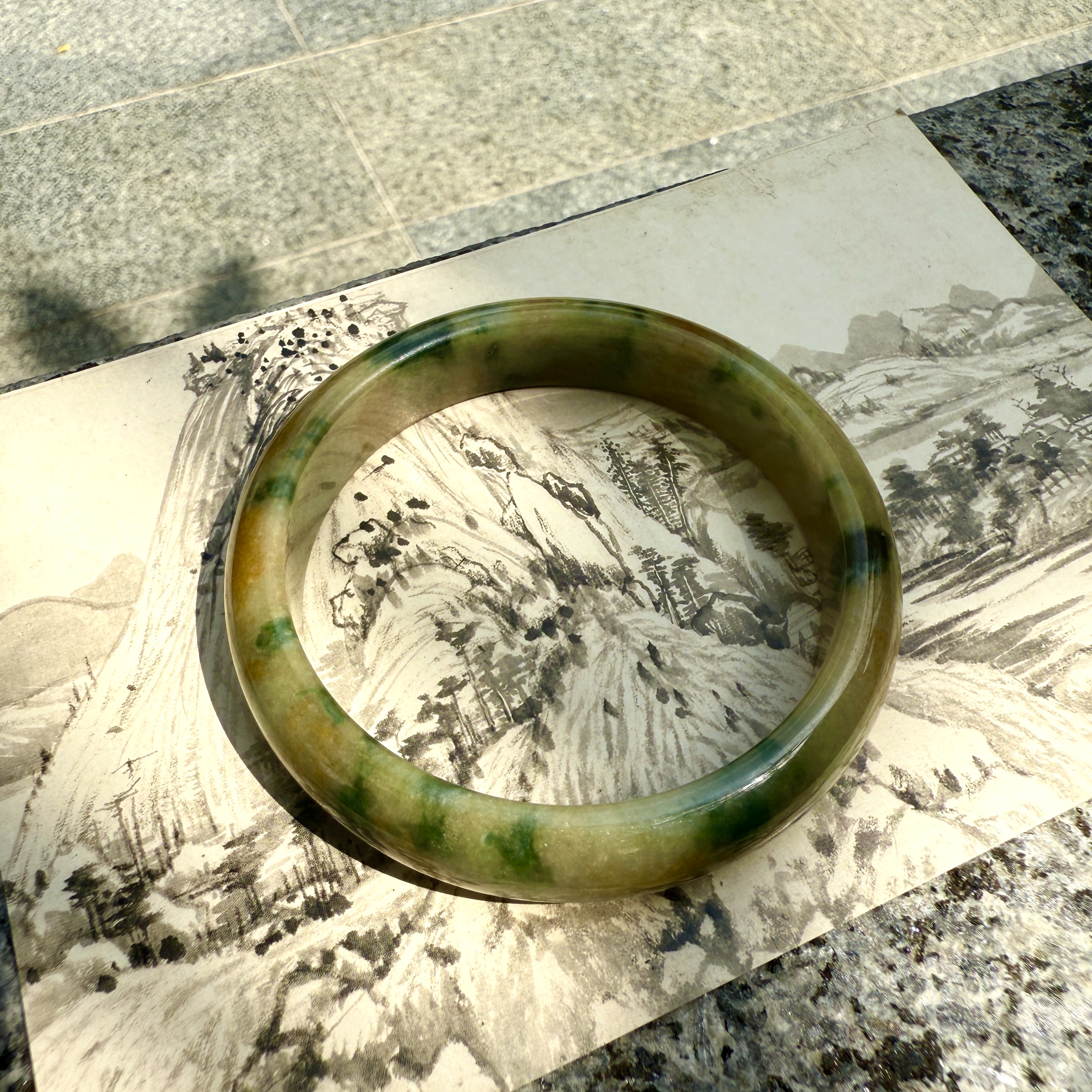 Rare Translucent Brownish With Green Jadeite Bangle (PJA00680)
