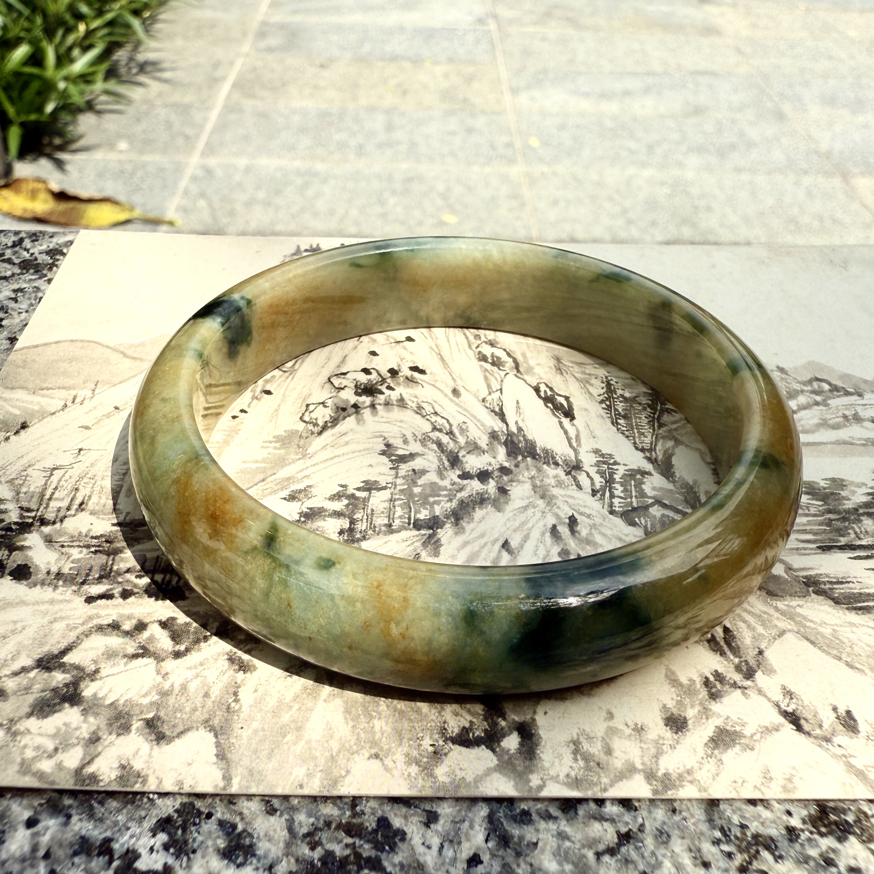 Rare Translucent Brownish With Green Jadeite Bangle (PJA00680)