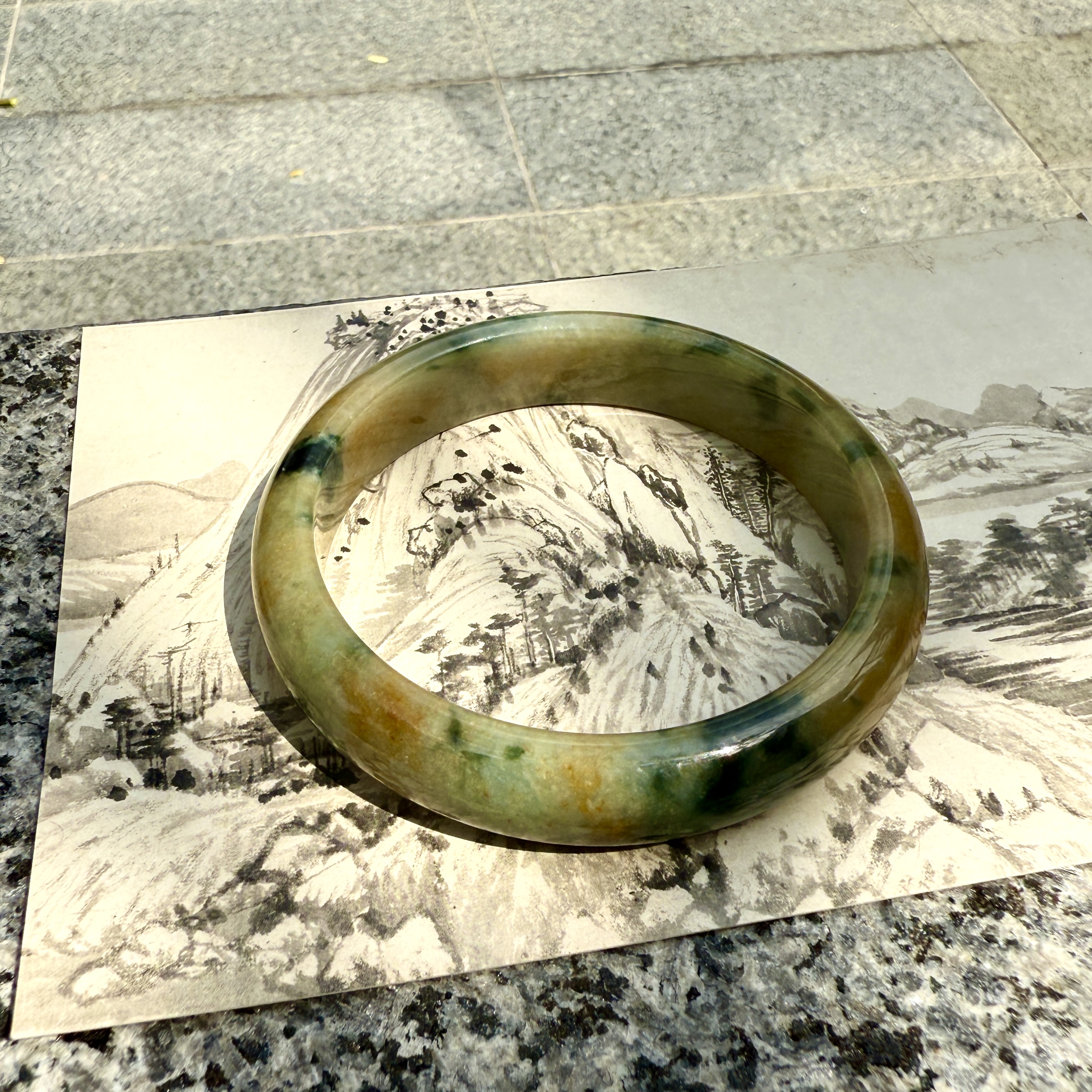 Rare Translucent Brownish With Green Jadeite Bangle (PJA00680)