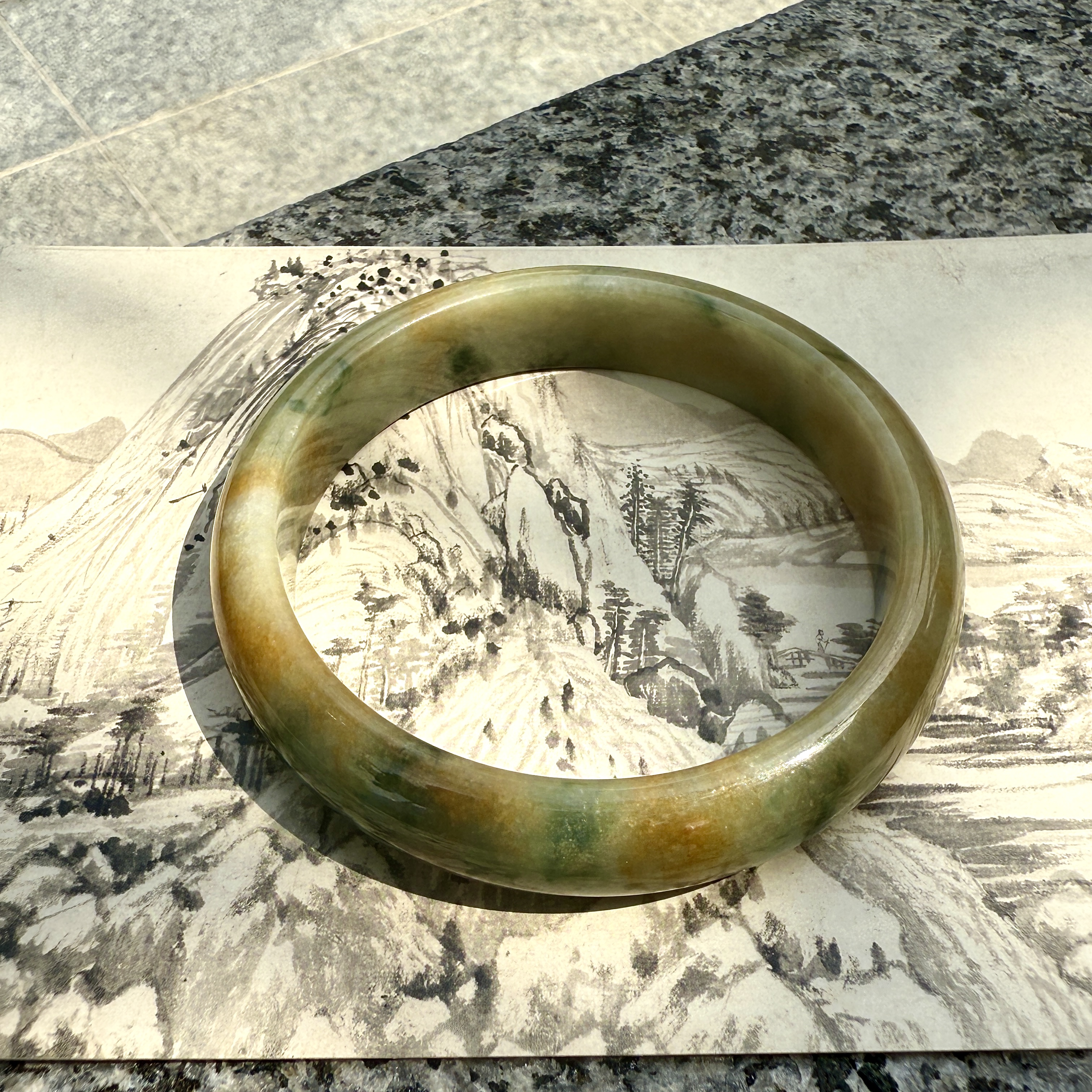 Rare Translucent Brownish With Green Jadeite Bangle (PJA00680)