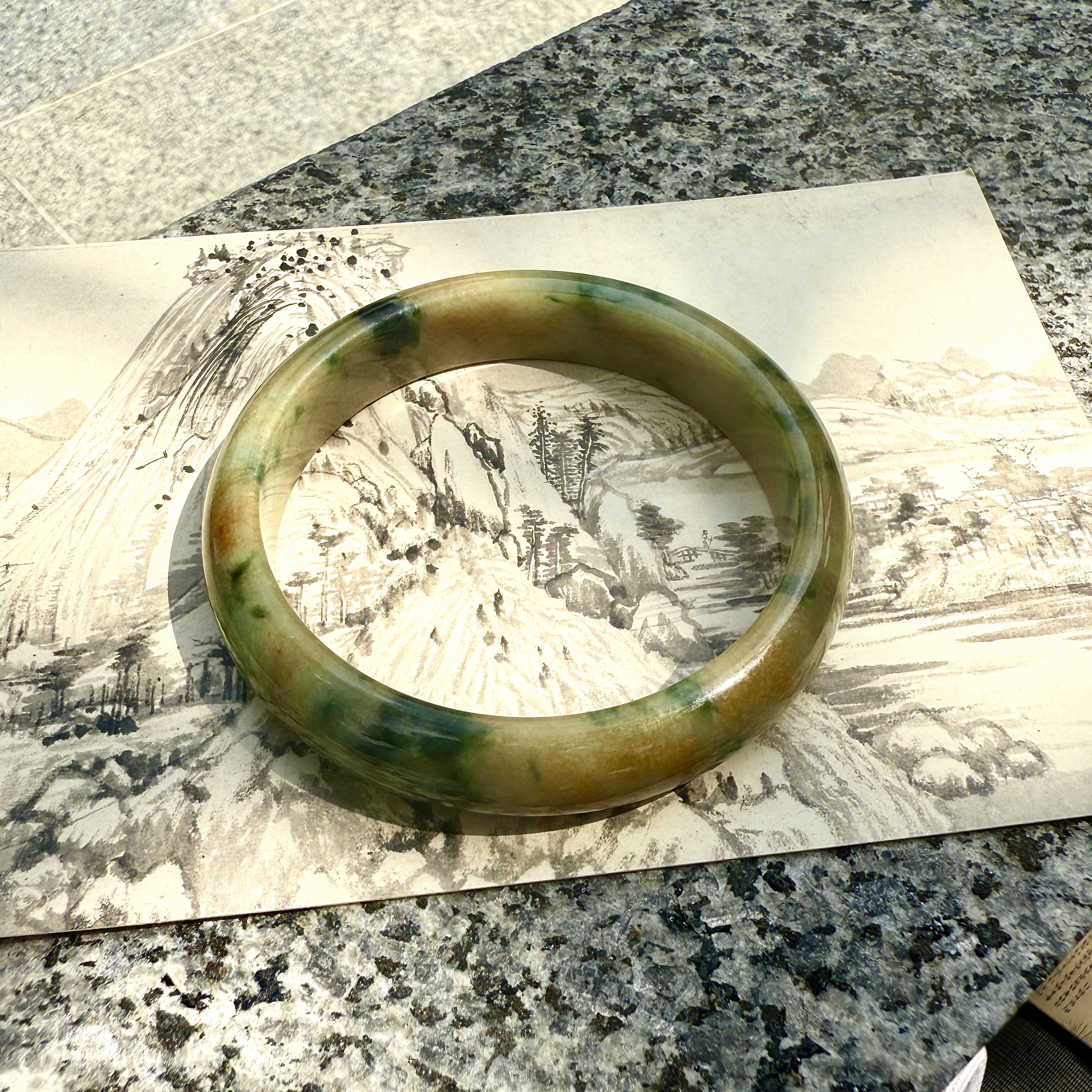 Rare Translucent Brownish With Green Jadeite Bangle (PJA00680)
