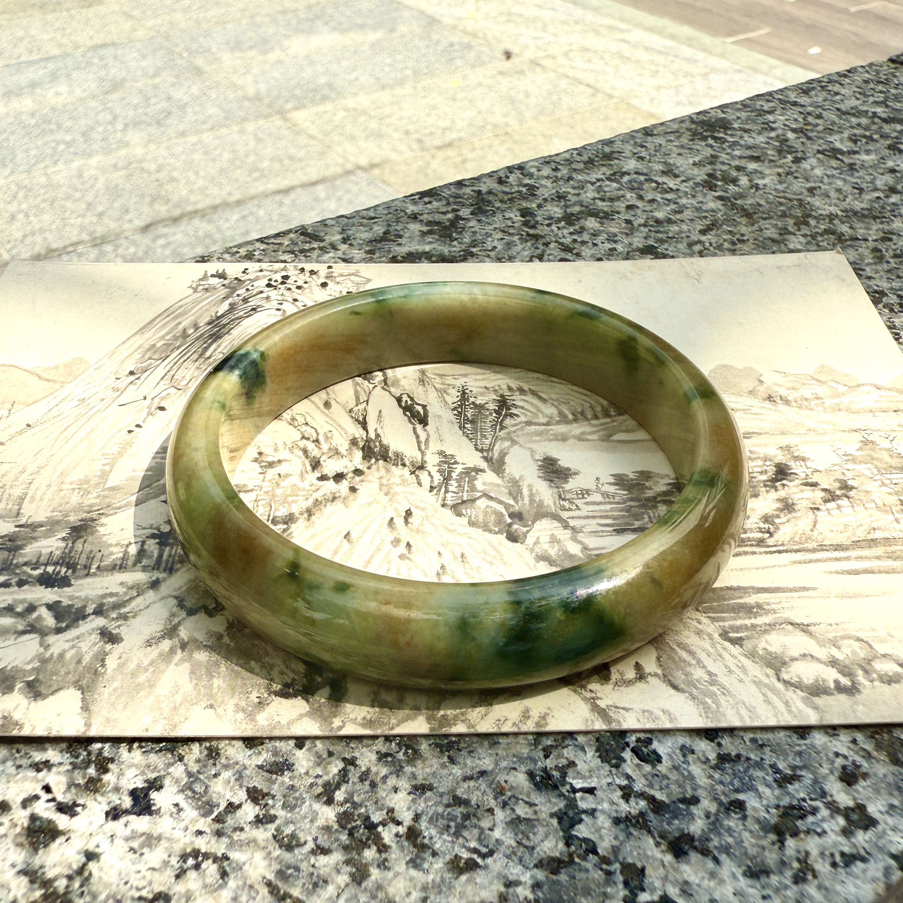 Rare Translucent Brownish With Green Jadeite Bangle (PJA00680)