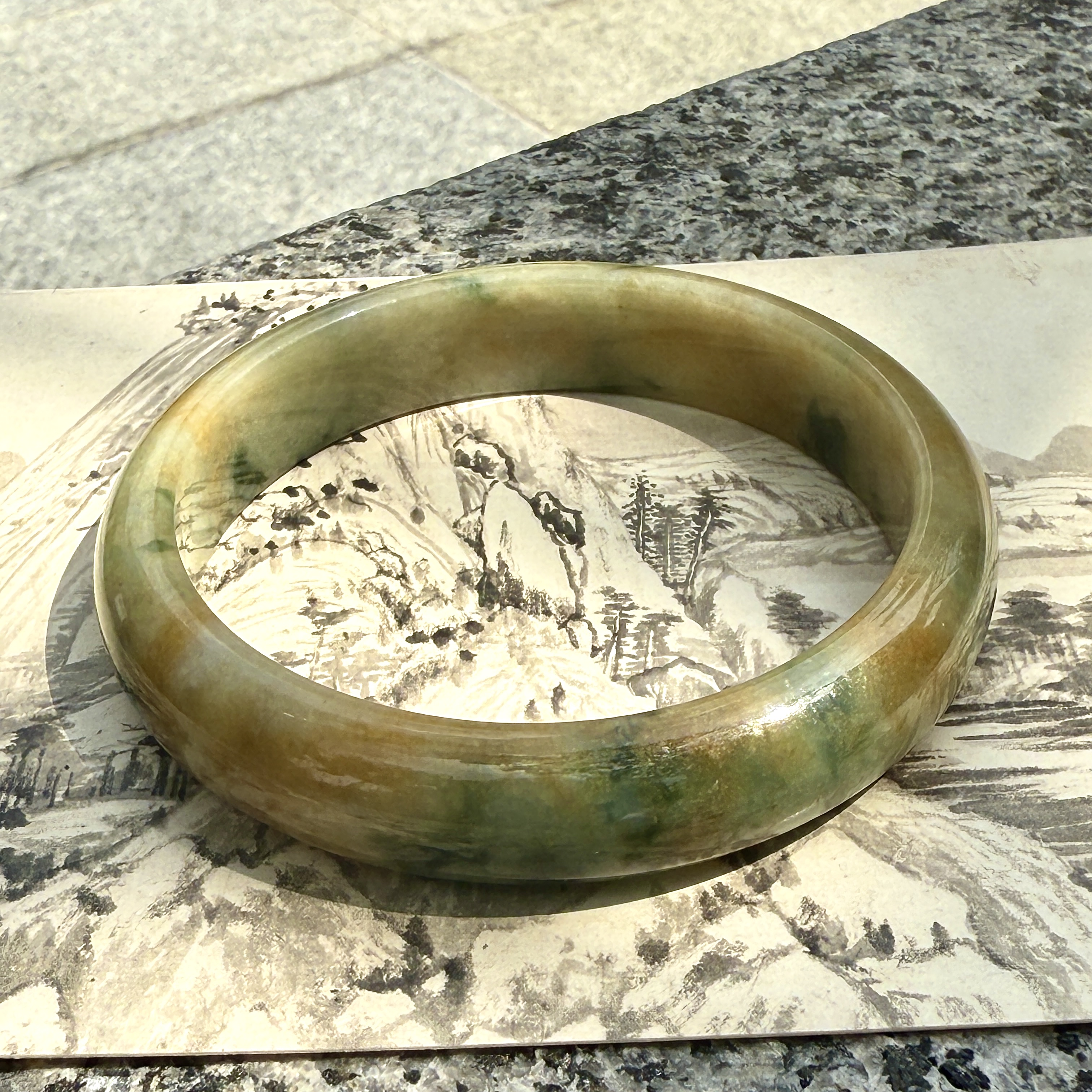 Rare Translucent Brownish With Green Jadeite Bangle (PJA00680)