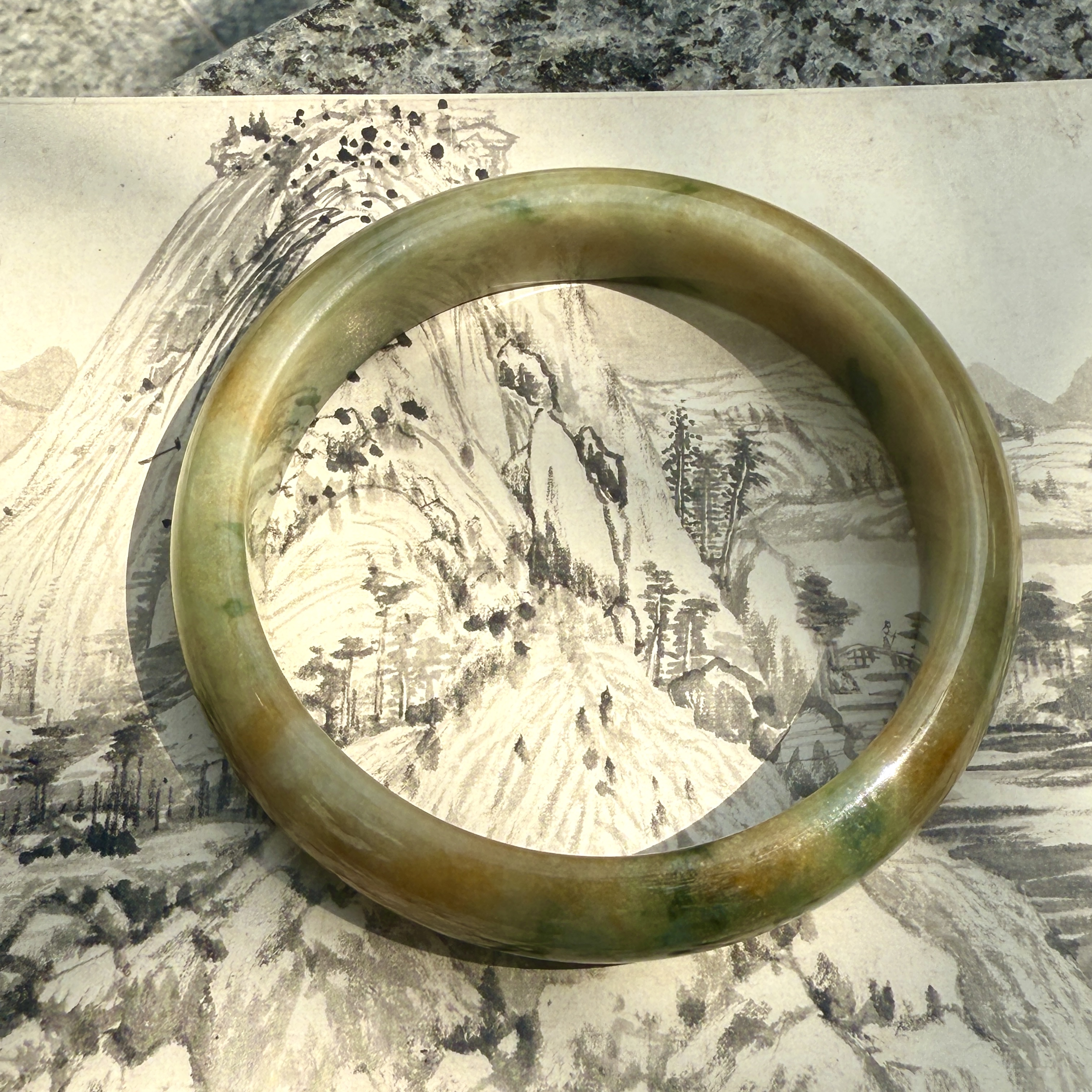 Rare Translucent Brownish With Green Jadeite Bangle (PJA00680)