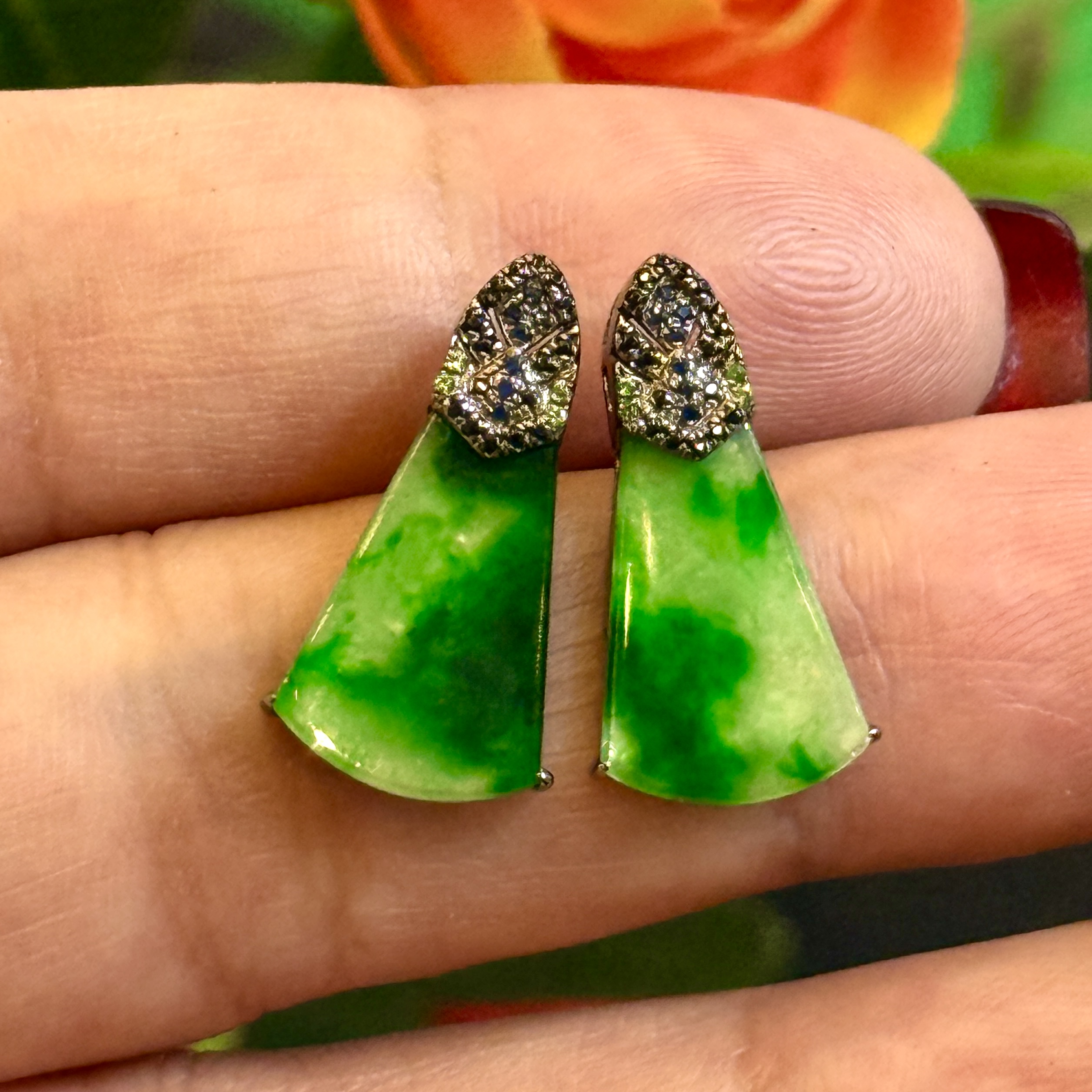 18K White Gold Green Earrings (PJA00517C)