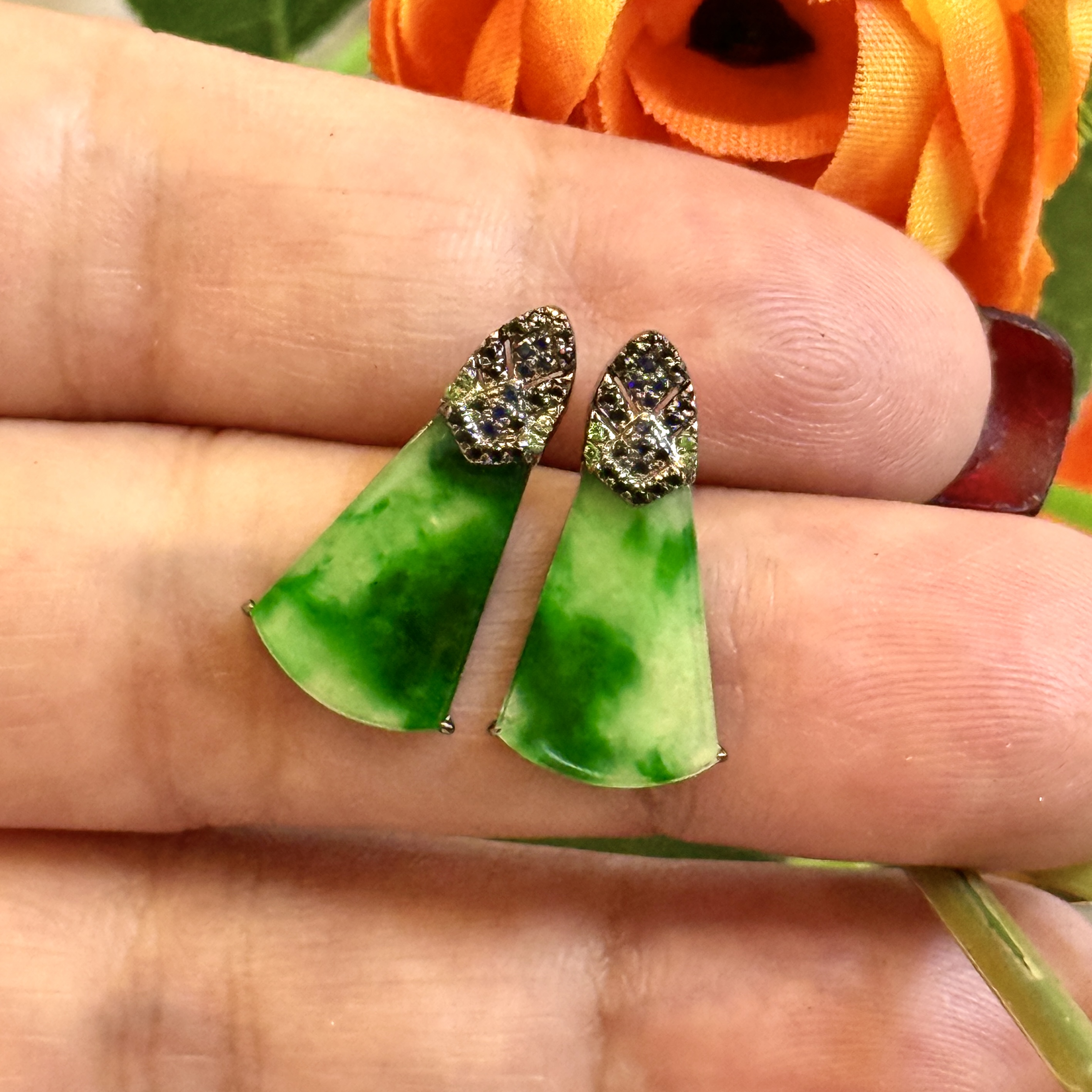 18K White Gold Green Earrings (PJA00517C)