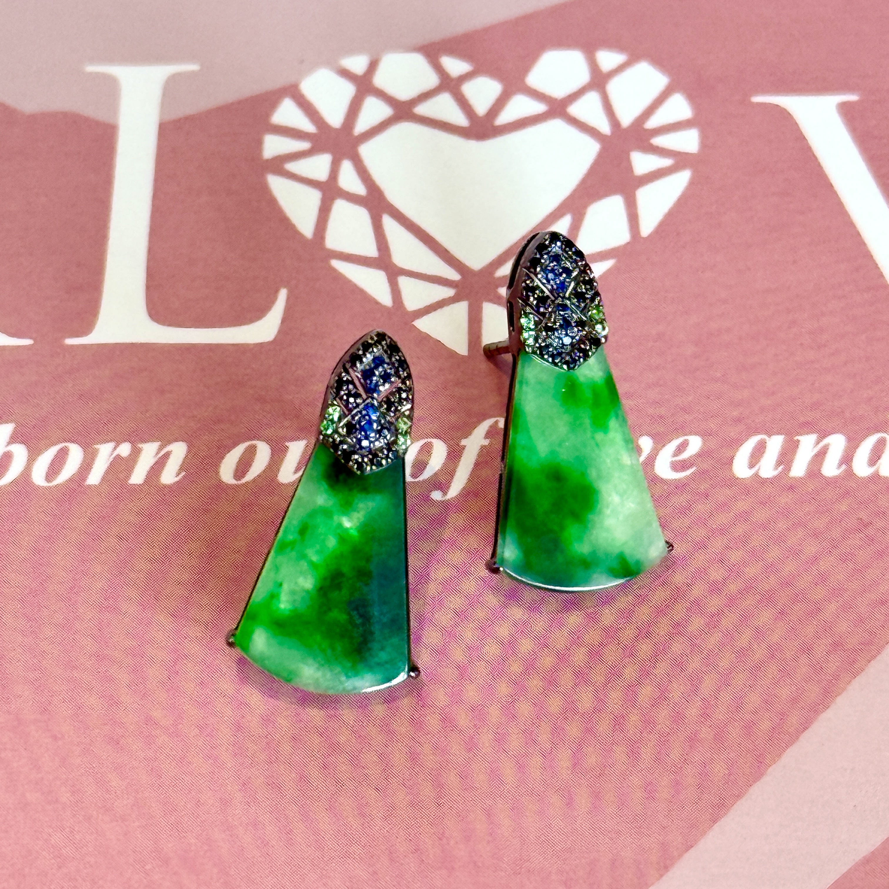 18K White Gold Green Earrings (PJA00517C)