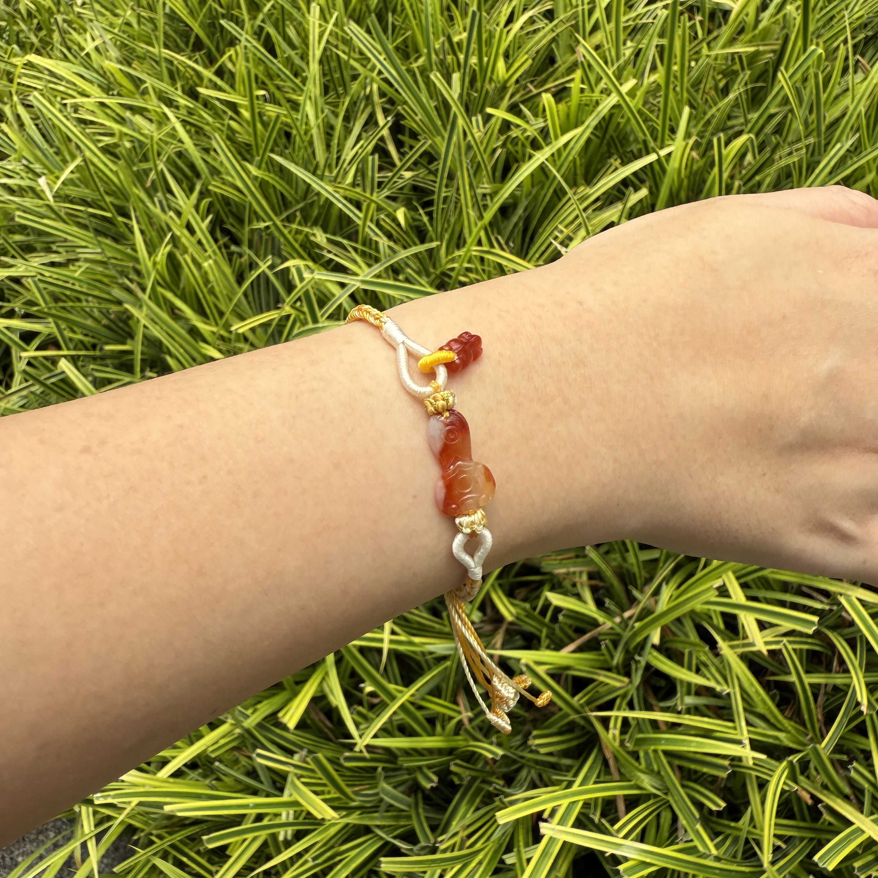 Red Ruyi & Goldfish Jadeite String Bracelet (PJA00752)