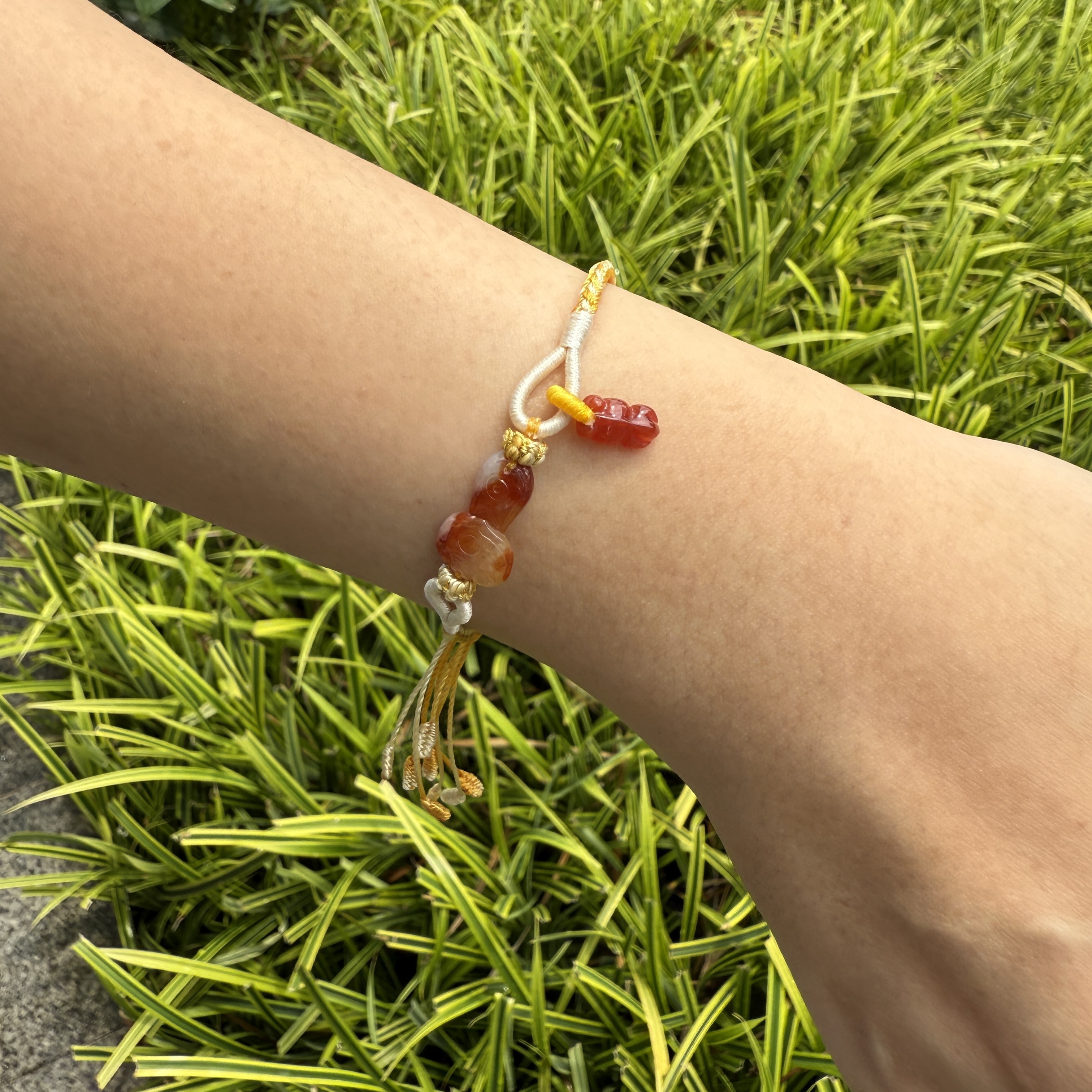 Red Ruyi & Goldfish Jadeite String Bracelet (PJA00752)