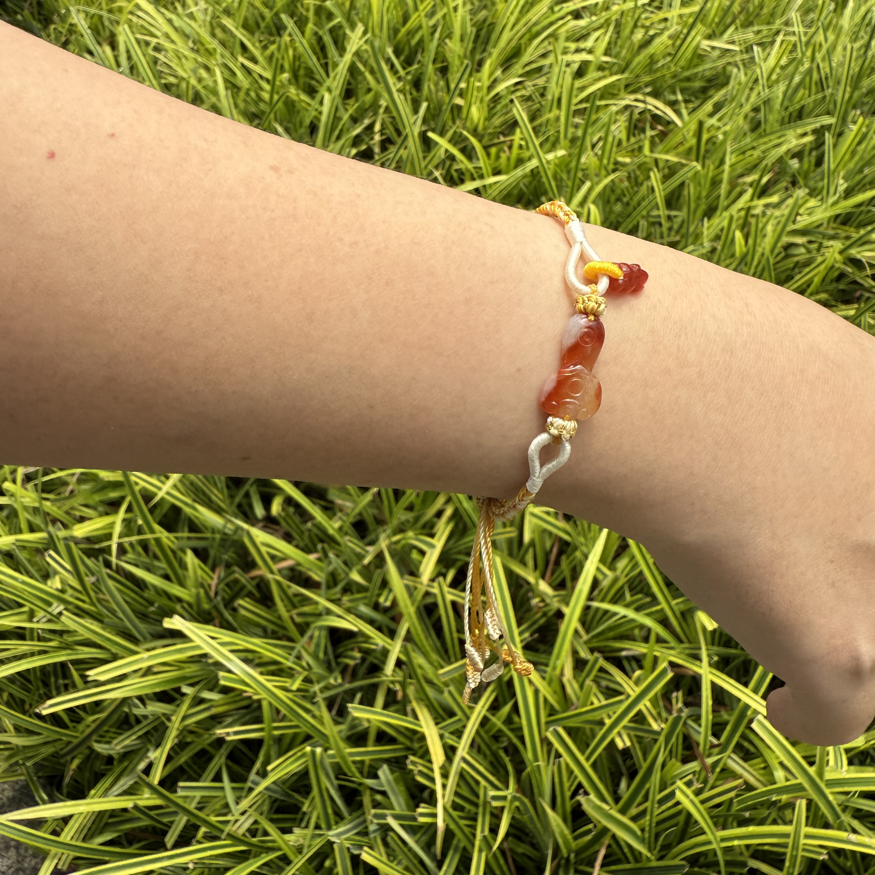 Red Ruyi & Goldfish Jadeite String Bracelet (PJA00752)