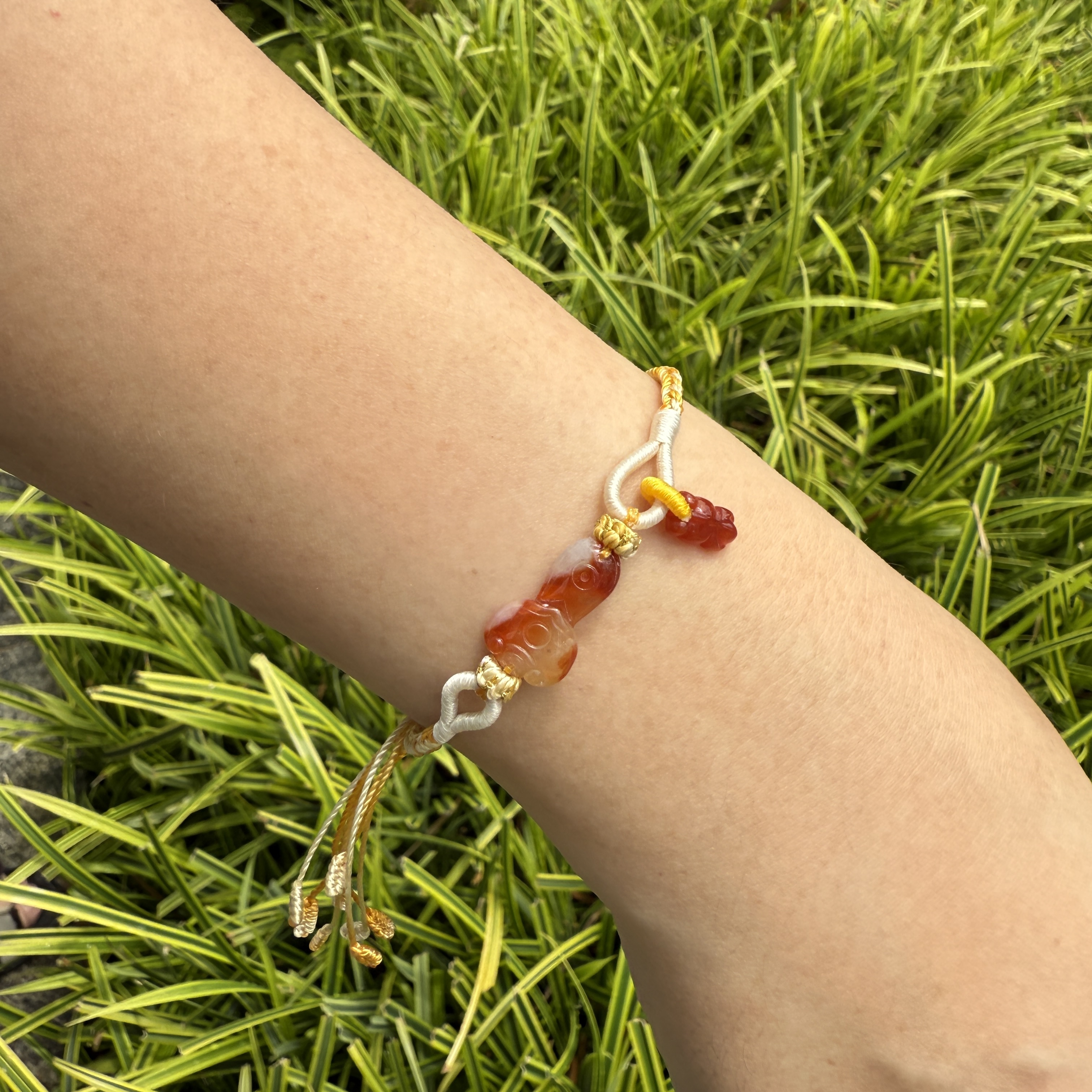 Red Ruyi & Goldfish Jadeite String Bracelet (PJA00752)