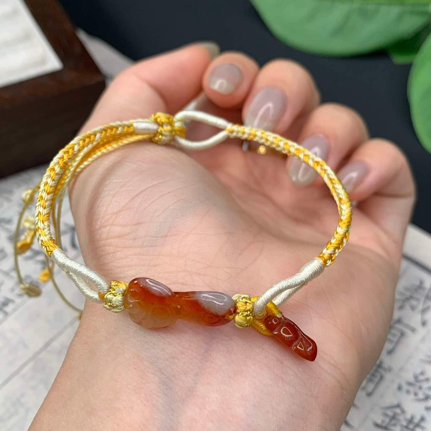 Red Ruyi & Goldfish Jadeite String Bracelet (PJA00752)