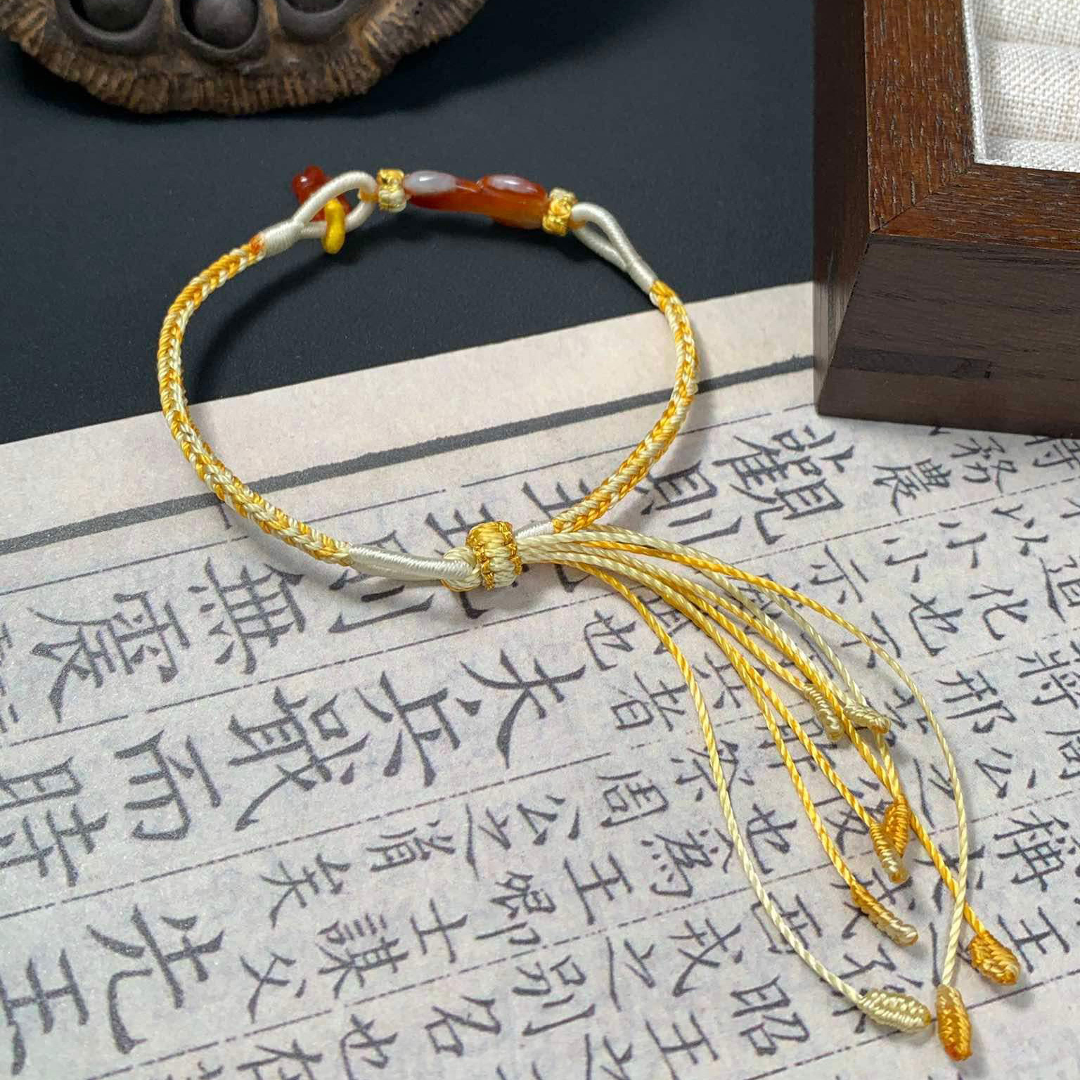 Red Ruyi & Goldfish Jadeite String Bracelet (PJA00752)