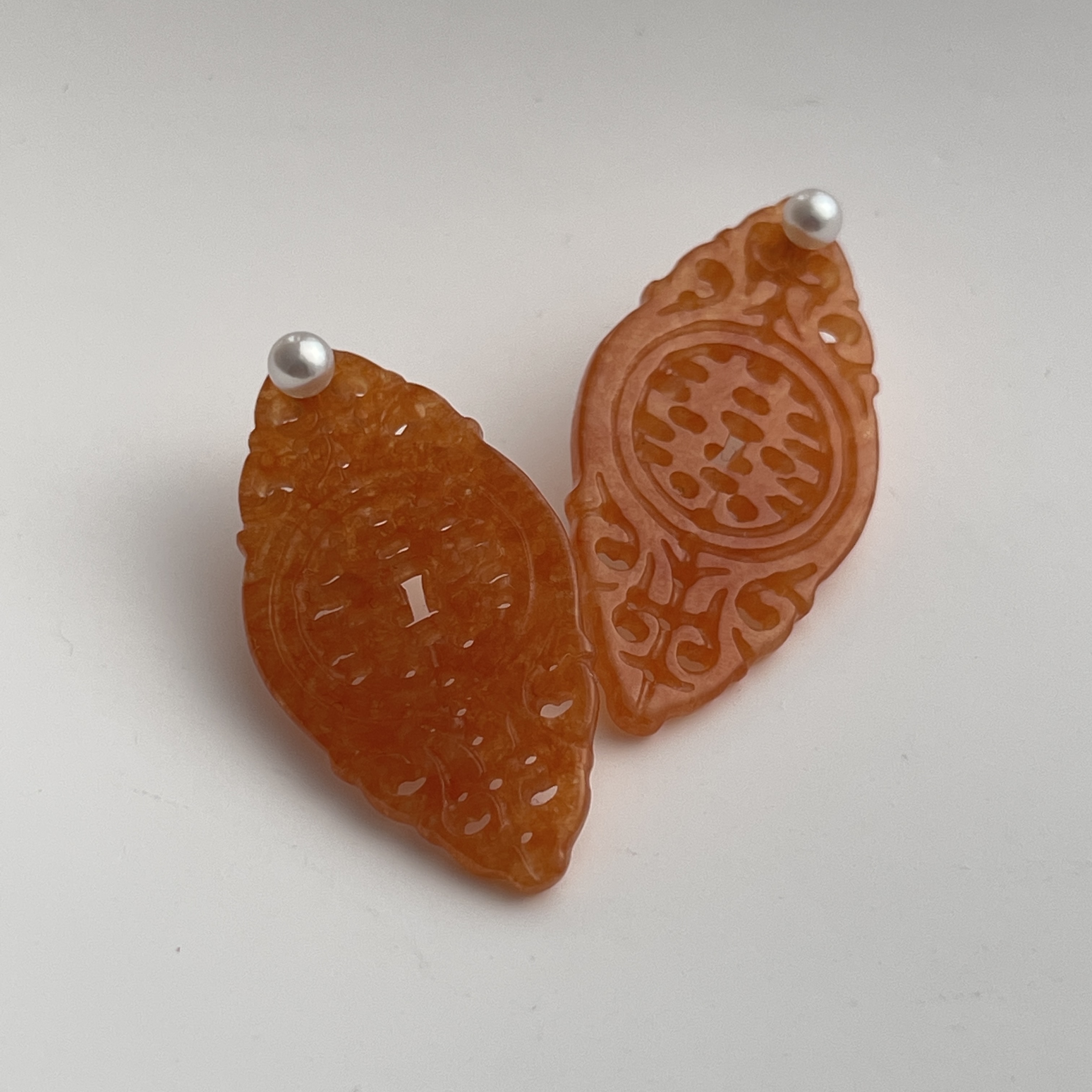 18K Double Happiness Carved Red Jade Earrings (PJA00227)