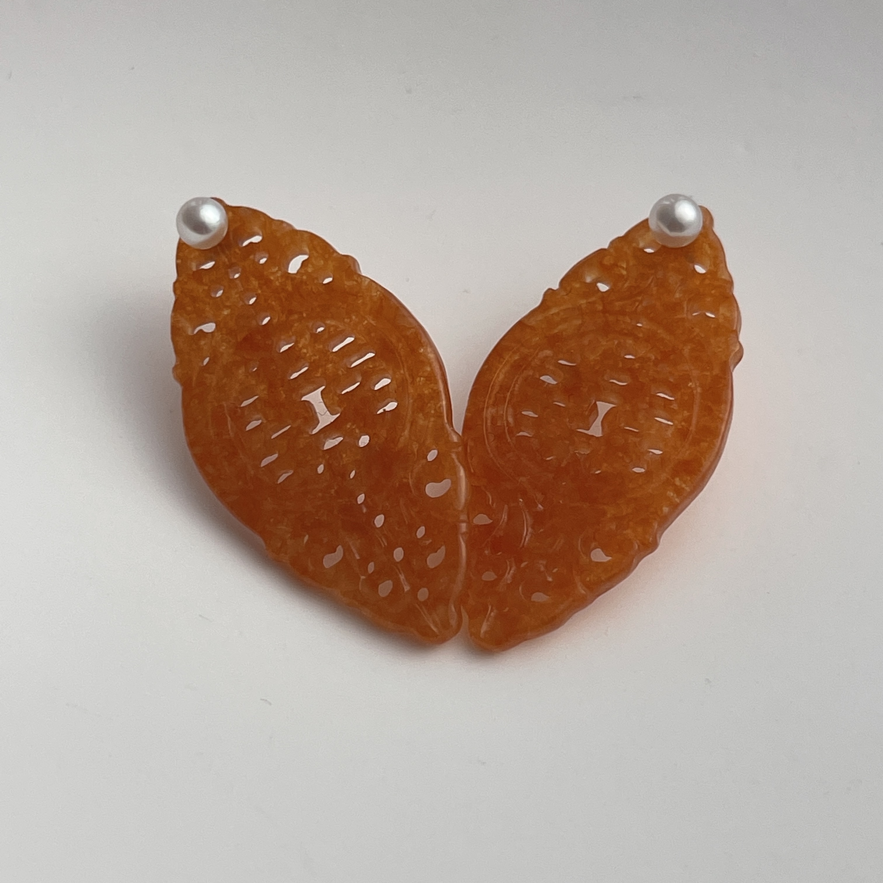 18K Double Happiness Carved Red Jade Earrings (PJA00227)