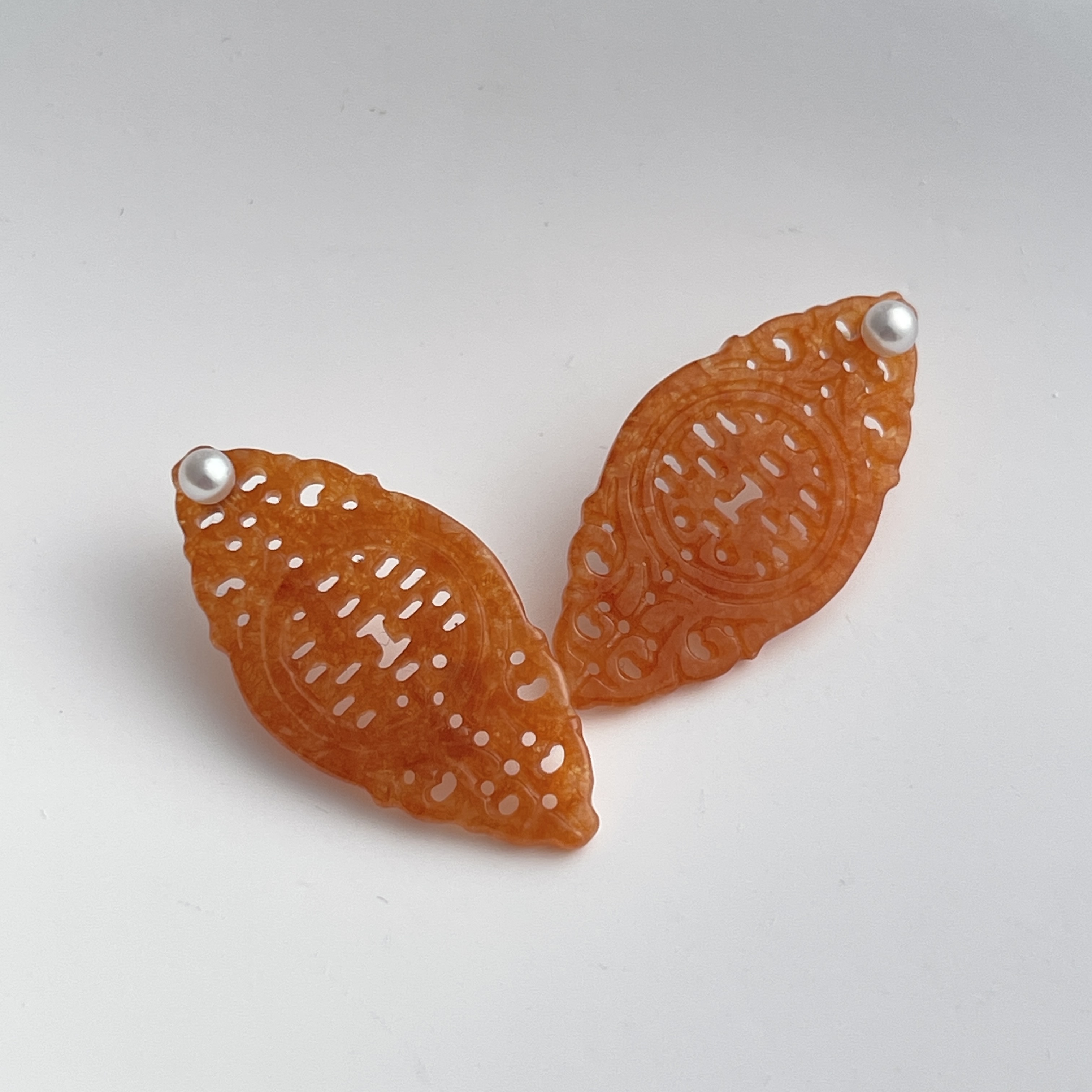 18K Double Happiness Carved Red Jade Earrings (PJA00227)