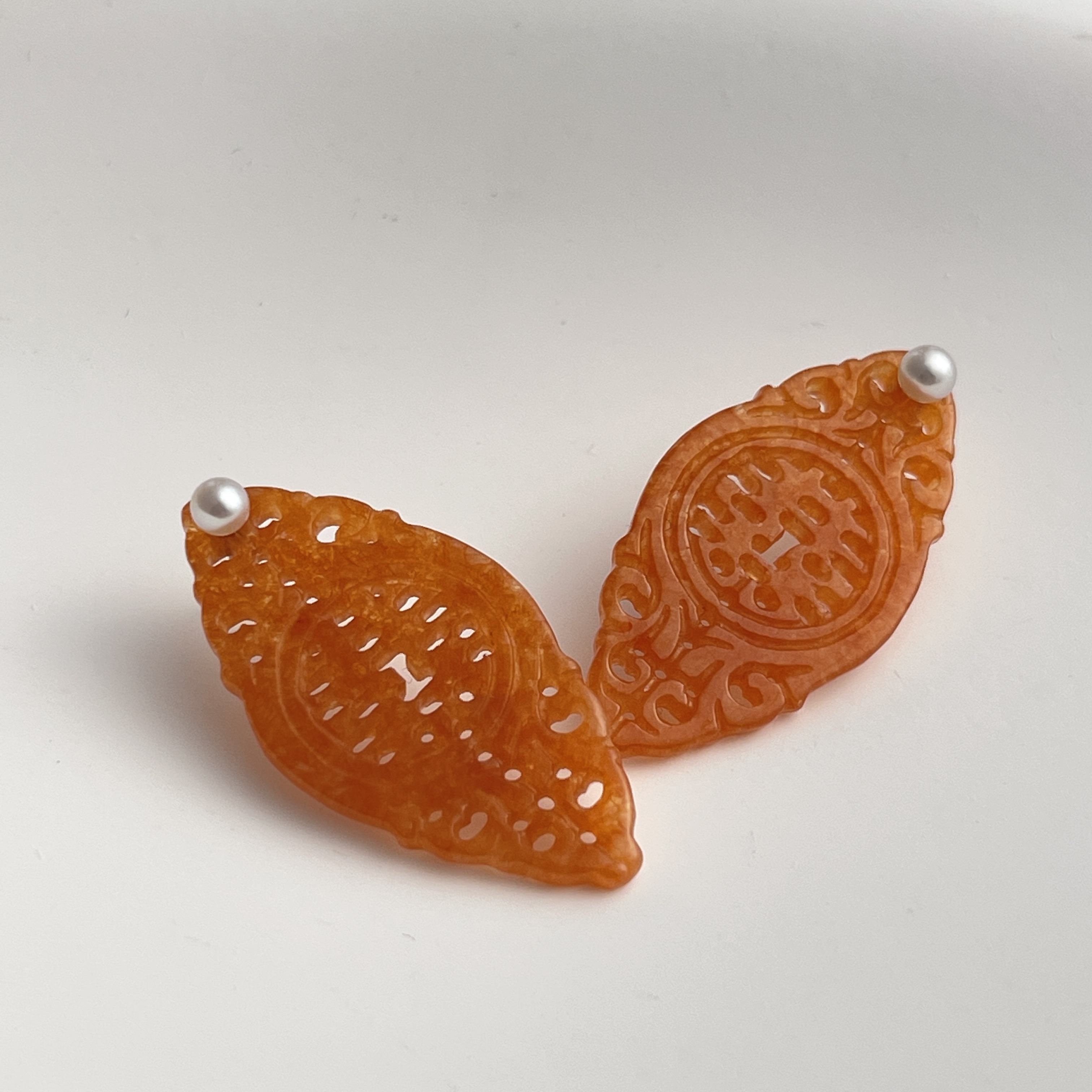 18K Double Happiness Carved Red Jade Earrings (PJA00227)