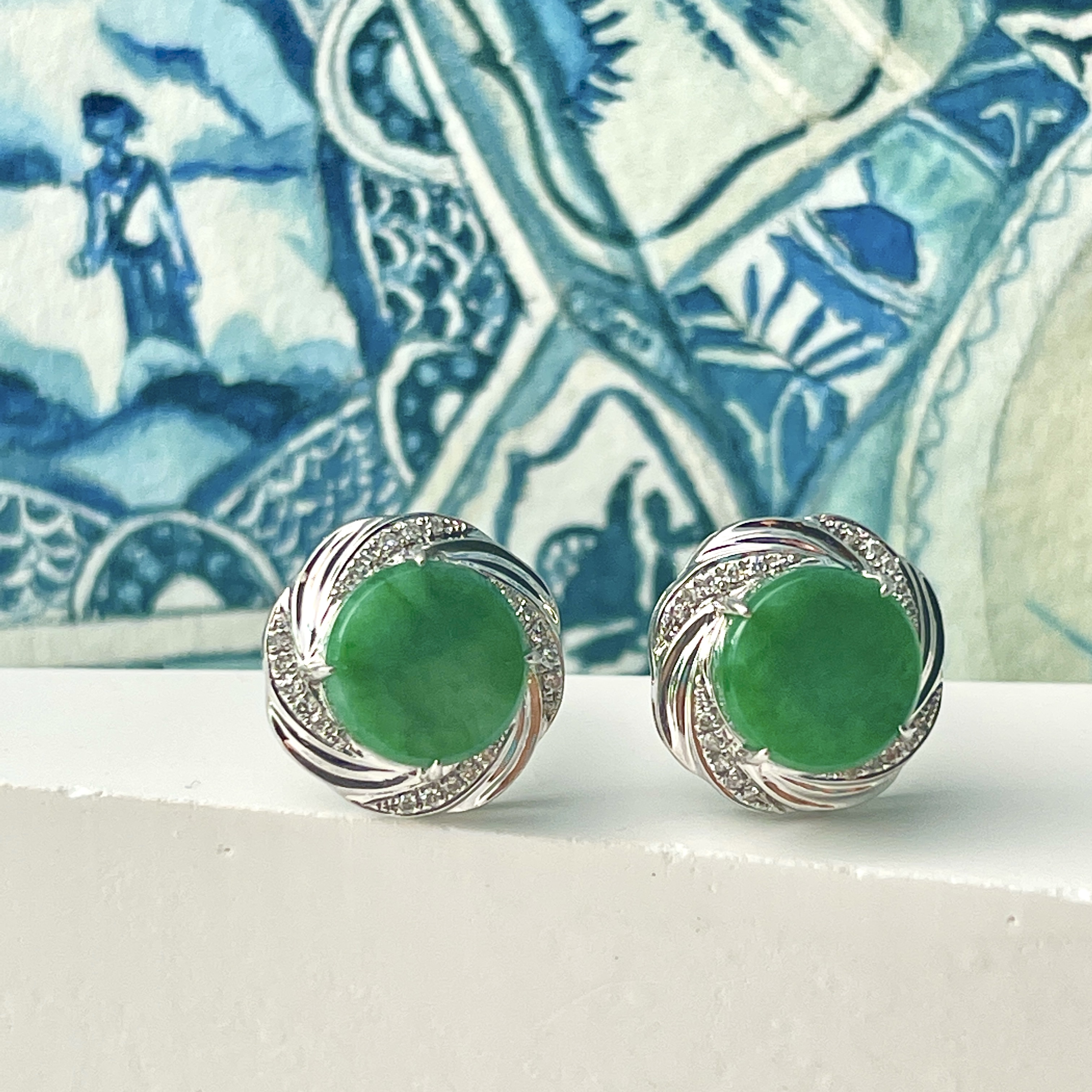 Green Round Jade Earrings (PJA00634)