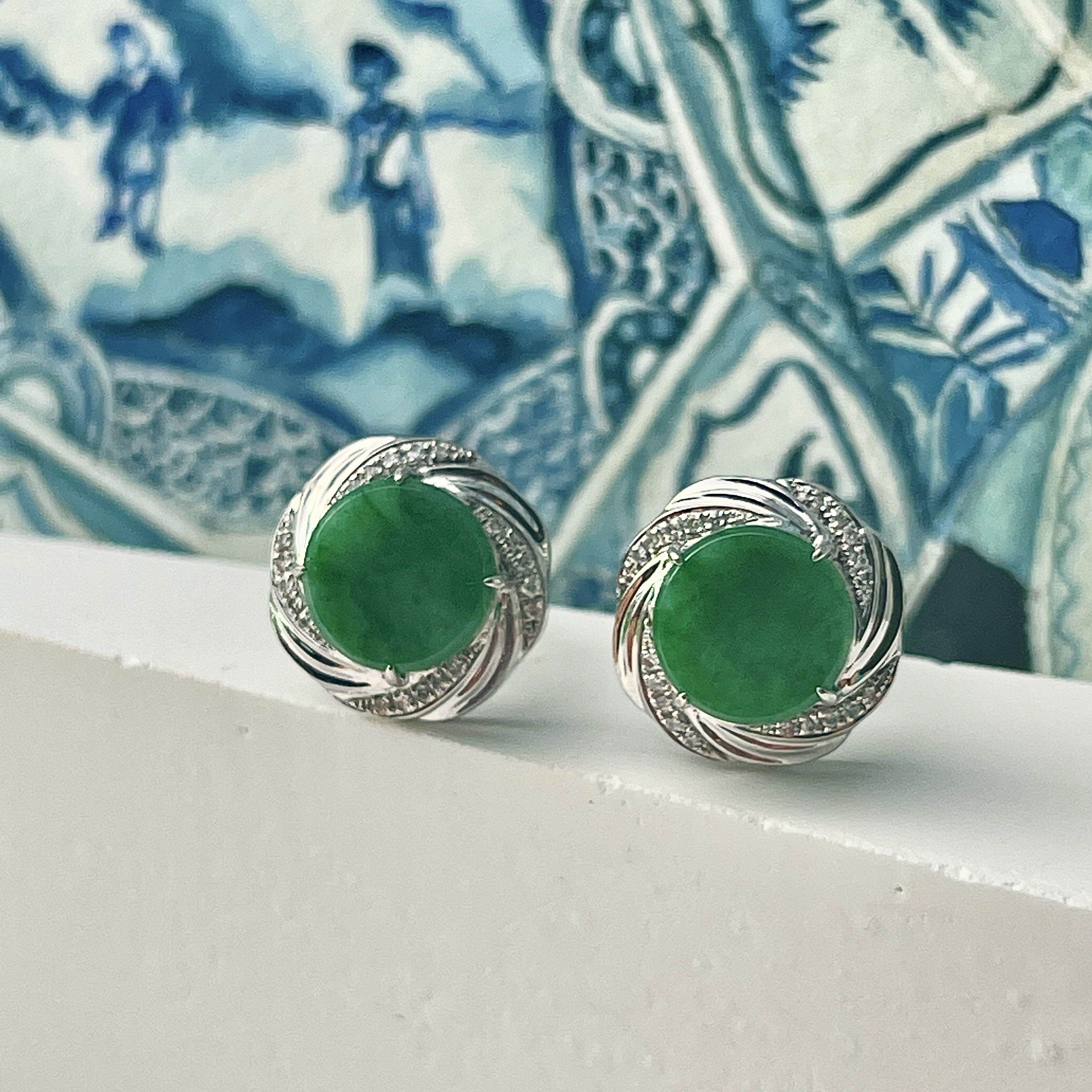 Green Round Jade Earrings (PJA00634)