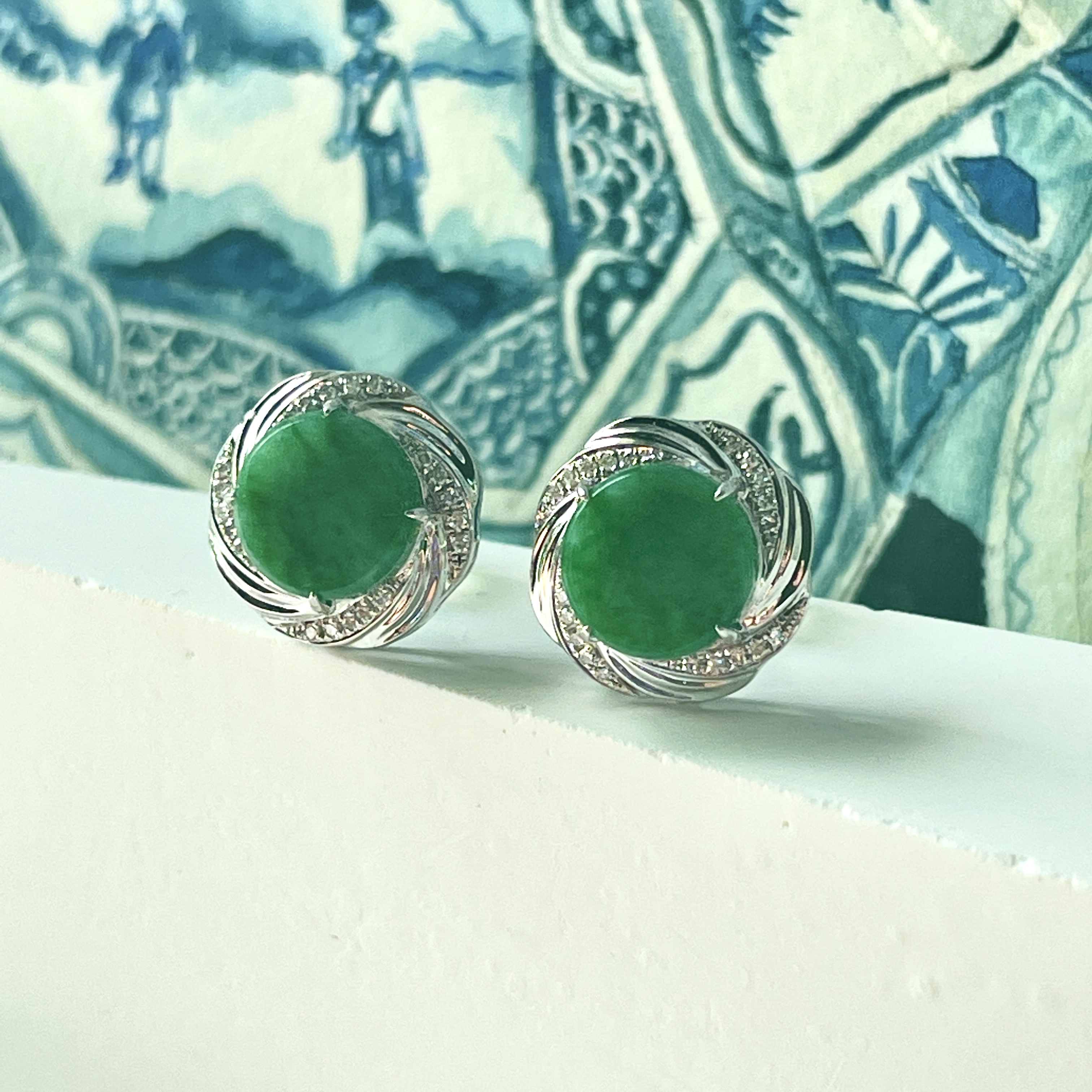 Green Round Jade Earrings (PJA00634)