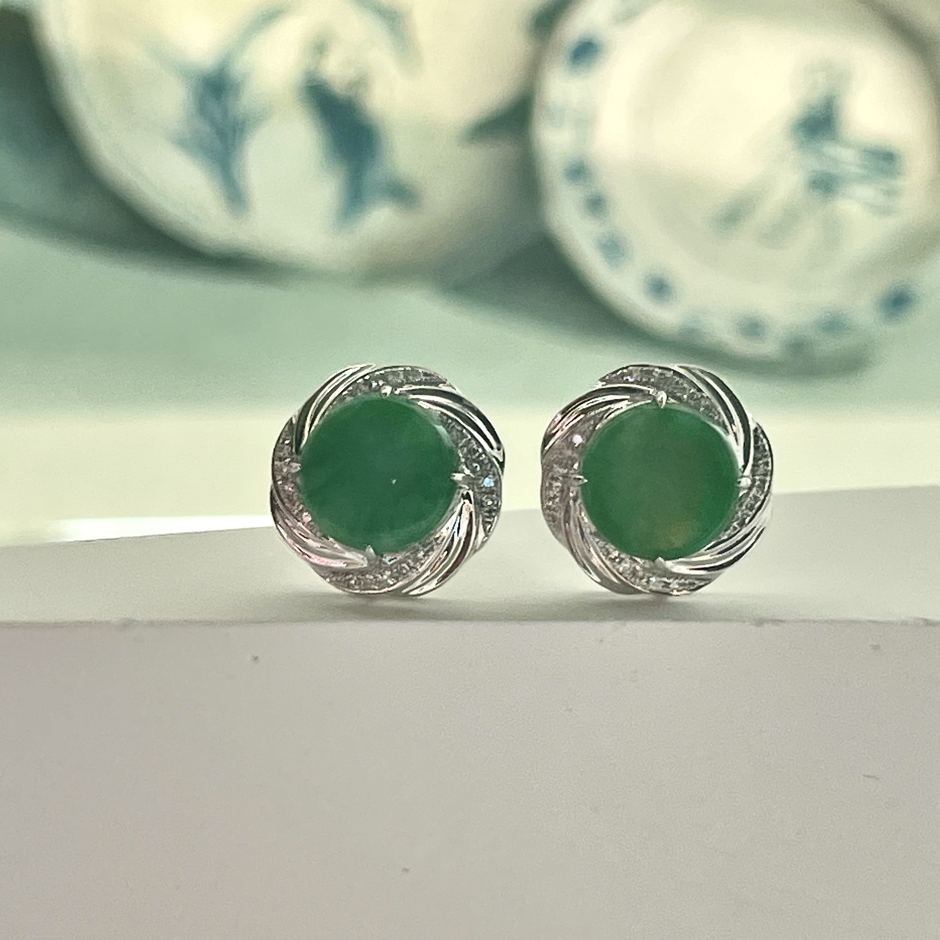 Green Round Jade Earrings (PJA00634)