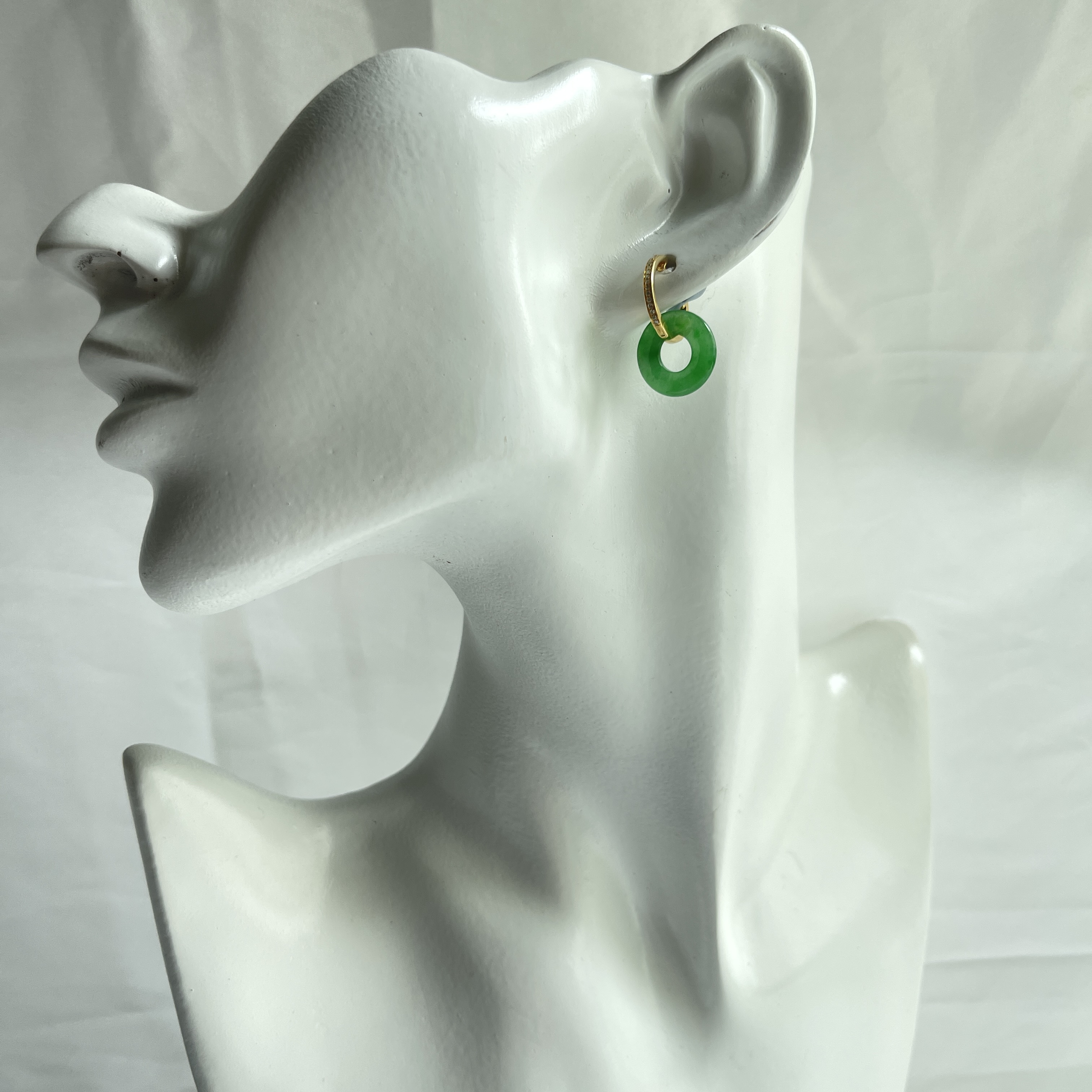 18K Gold Hoops Green Donuts Jadeite Earrings (PJA00149)