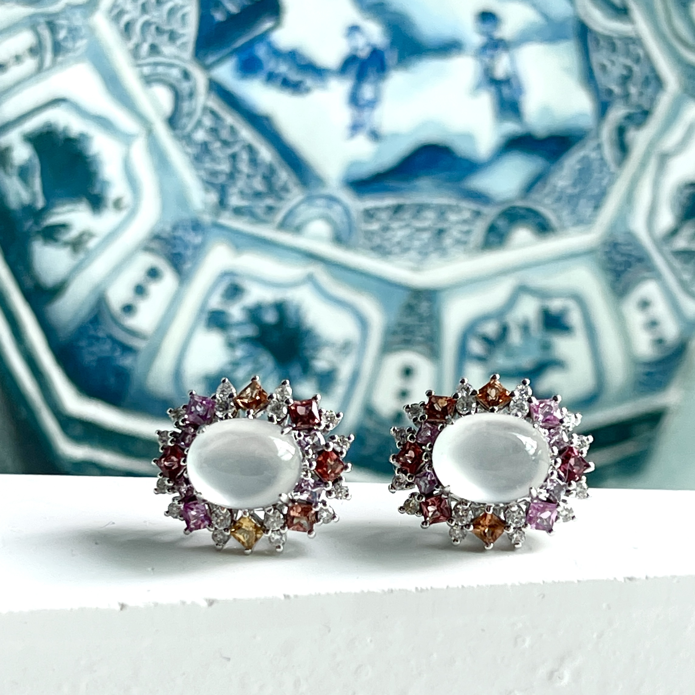 18K Icy Colorless Jade Ear Studs (PJA00563)